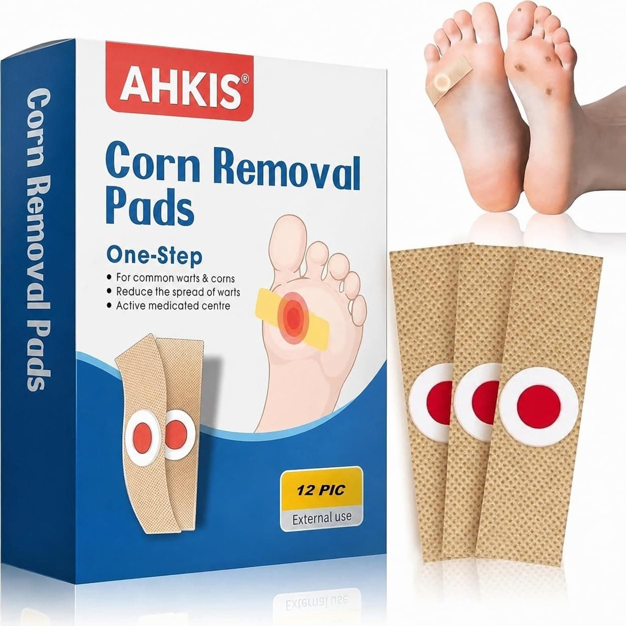 AHKIS Corn Cap | Corn Remover for Feet | Corn Caps for Foot Female | Bandage Tape | Foot Corn Remover | Corn Pads for Feet | Corn Tape for Foot | Fast & Effective Corn Removal