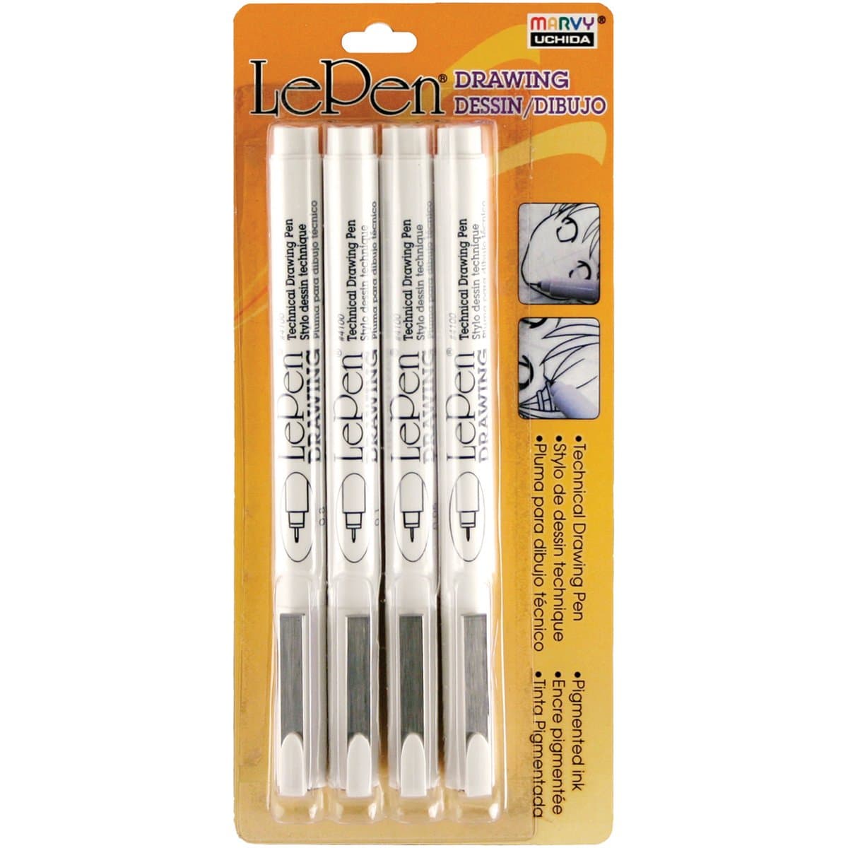 LePen Technical Drawing Set 4/Pkg-.05mm, .1mm, .5mm, .8mm Black