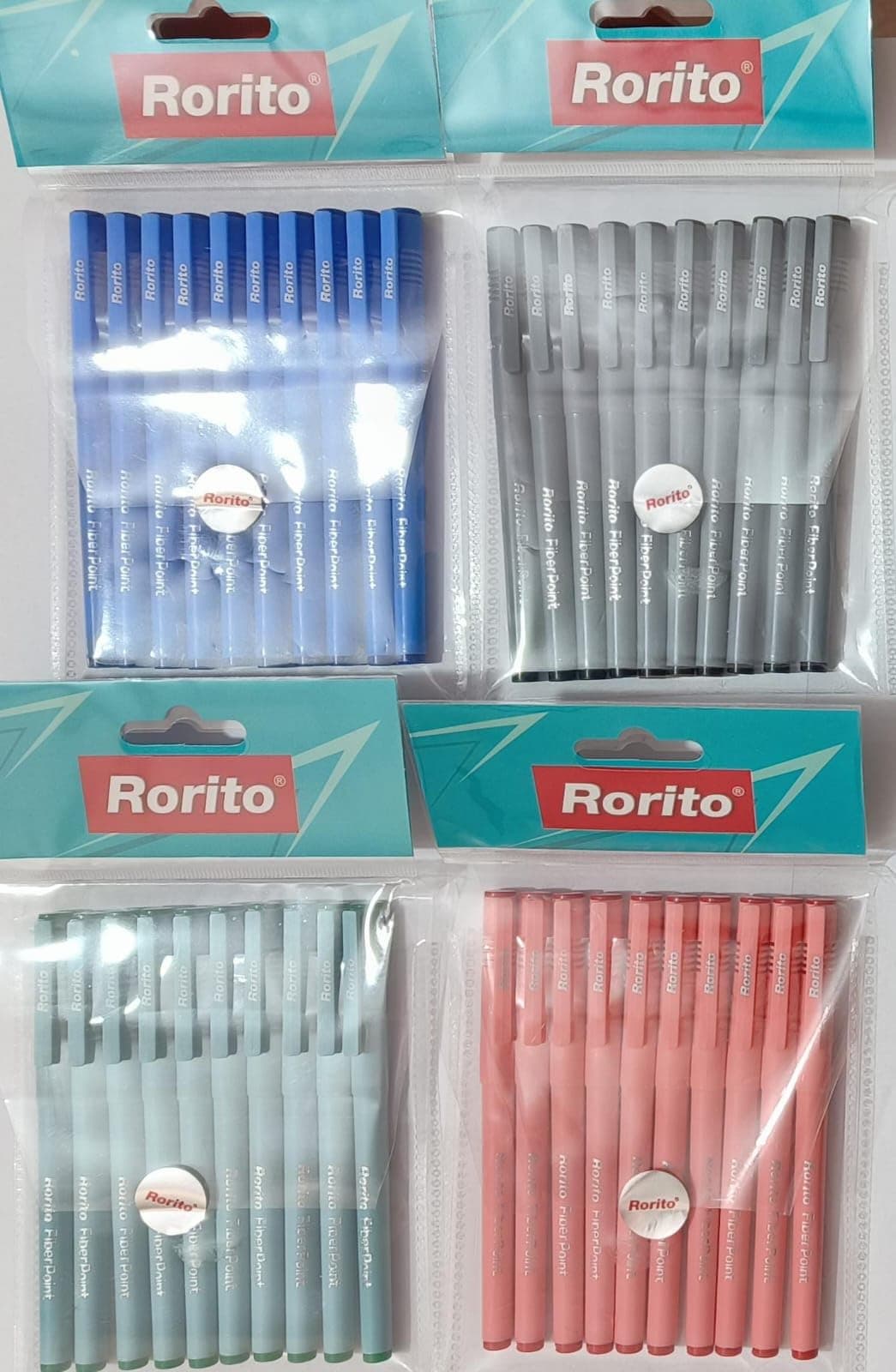 Rorito Fiberpoint Fiber Tip Gel Pen 10 Blue 10 Black 10 Red 10 Green Pack of 40 Pens