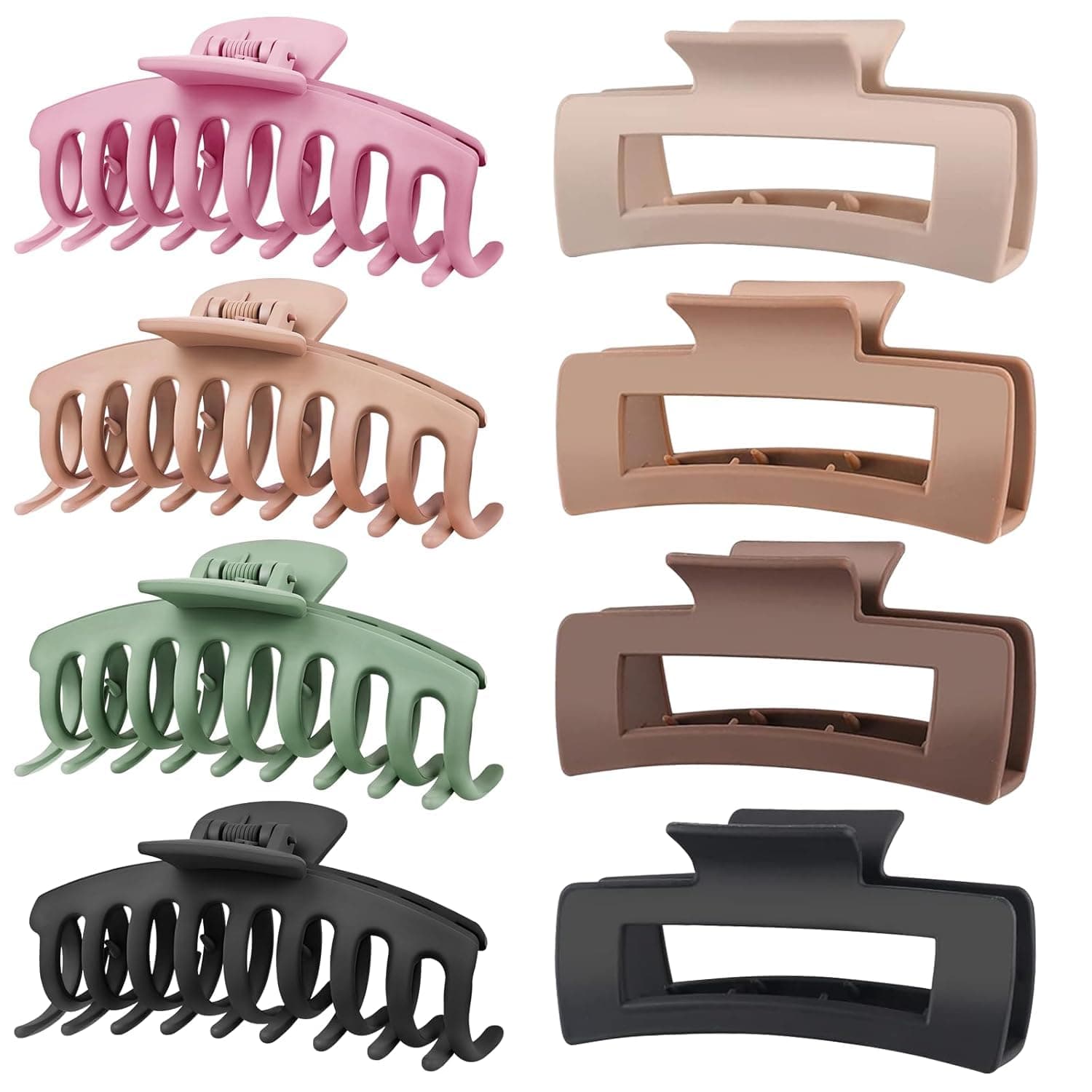 ANNA CREATIONS Korean Fashion Matte Hair Claw Clips – Strong Hold Clutcher for Thick & Thin Hair – Premium Hair Accessories Clutches for Women & Girls – Pack of 8 Pcs
