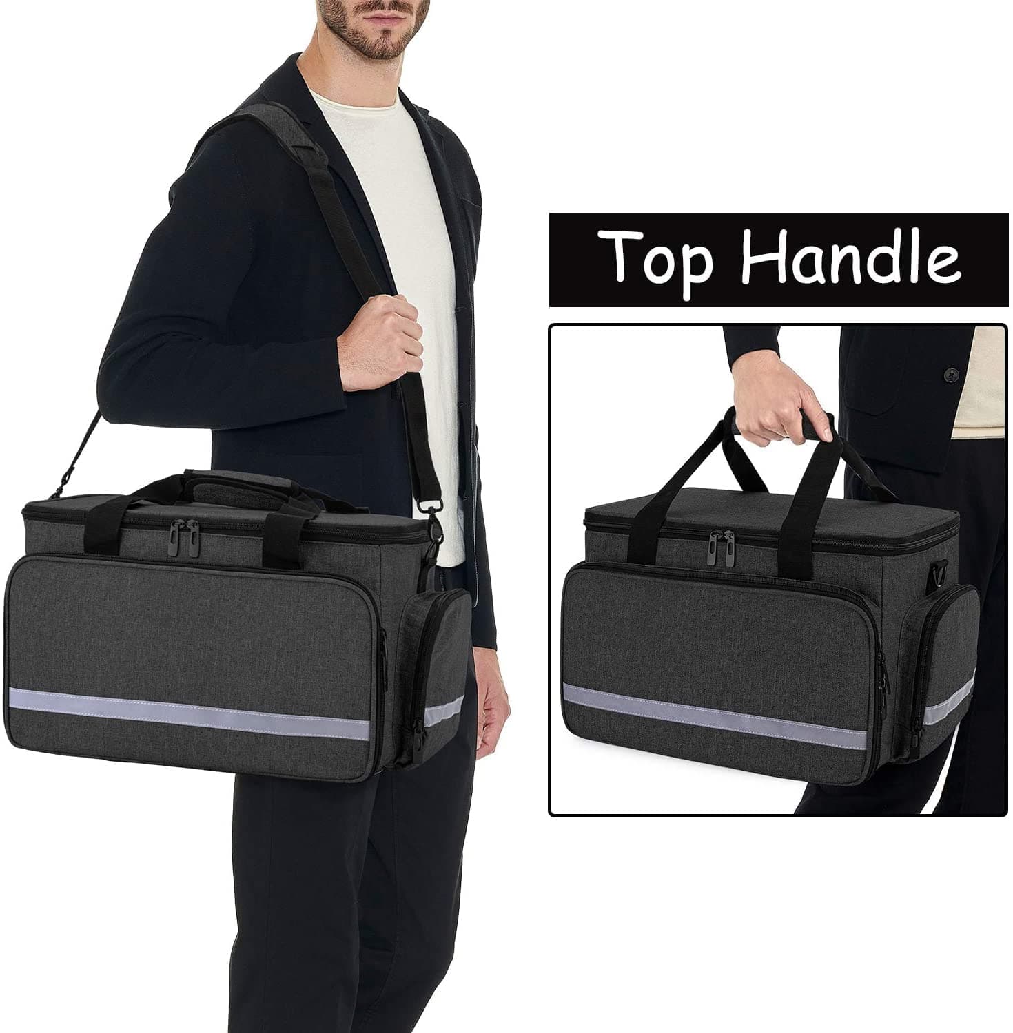 AHM Medical Supplies Bag, Nurse Bag with Handle and Shoulder Strap for Home Health Care, Hospice Visit, Travel, or Emergency Event, Black Bag ONLY