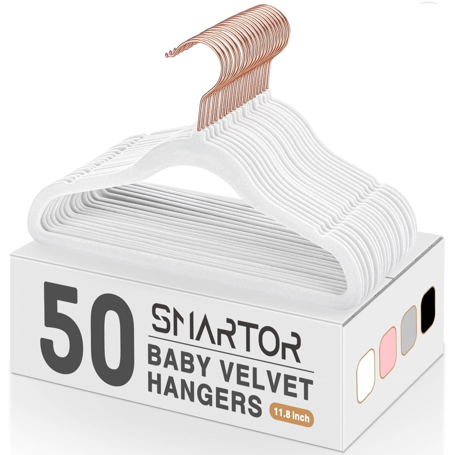 Smartor Baby Hangers White Kids Hangers Velvet Infant Hangers 50 Pack Children Hangers Non Slip Included 6PCS Baby Clothing Dividers