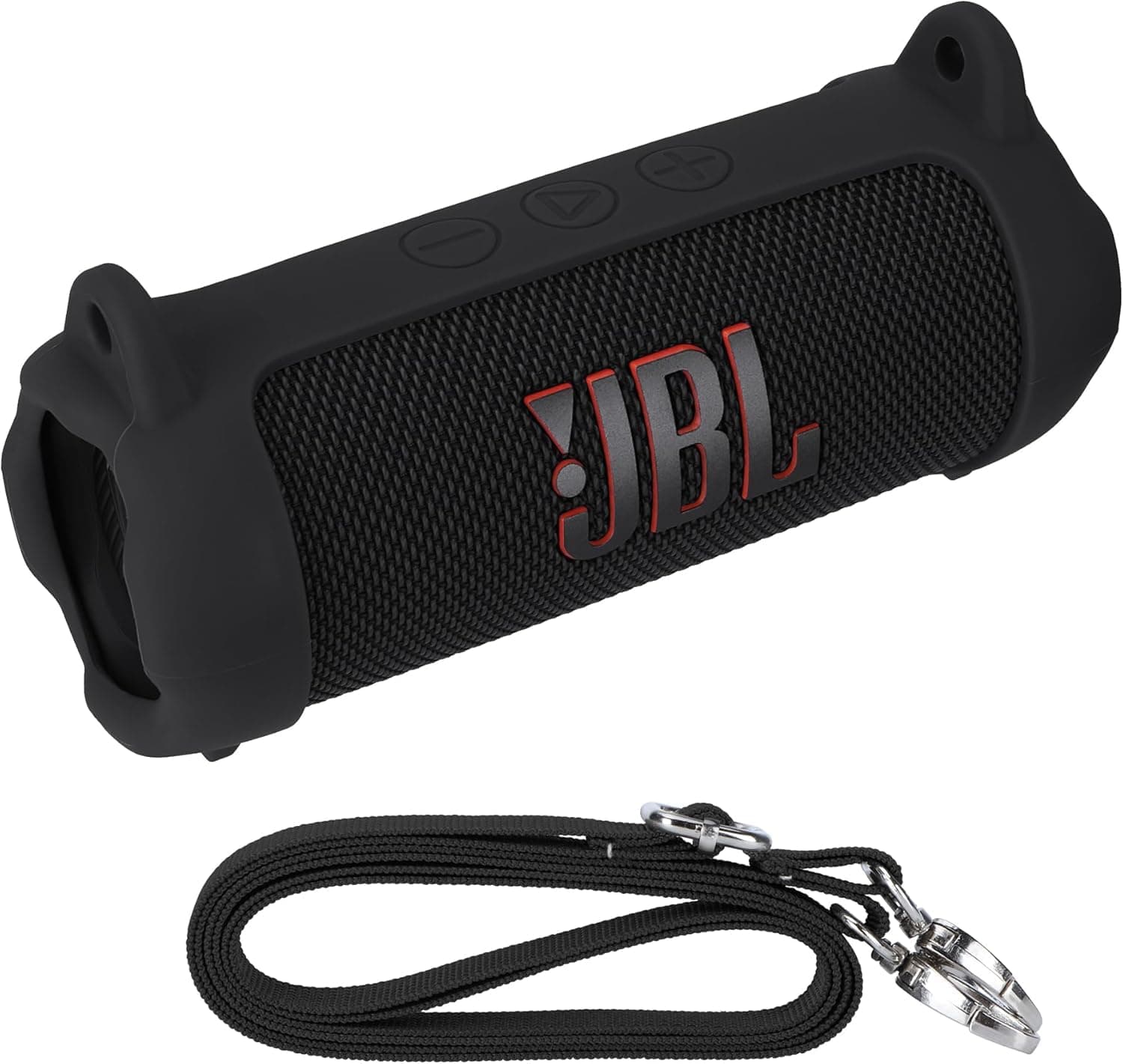 M.G.R.J® Portable Carrying Silicone Case Cover for Flip 7 Wireless Portable Bluetooth Speaker with Shoulder Strap and Carabiner (Black)