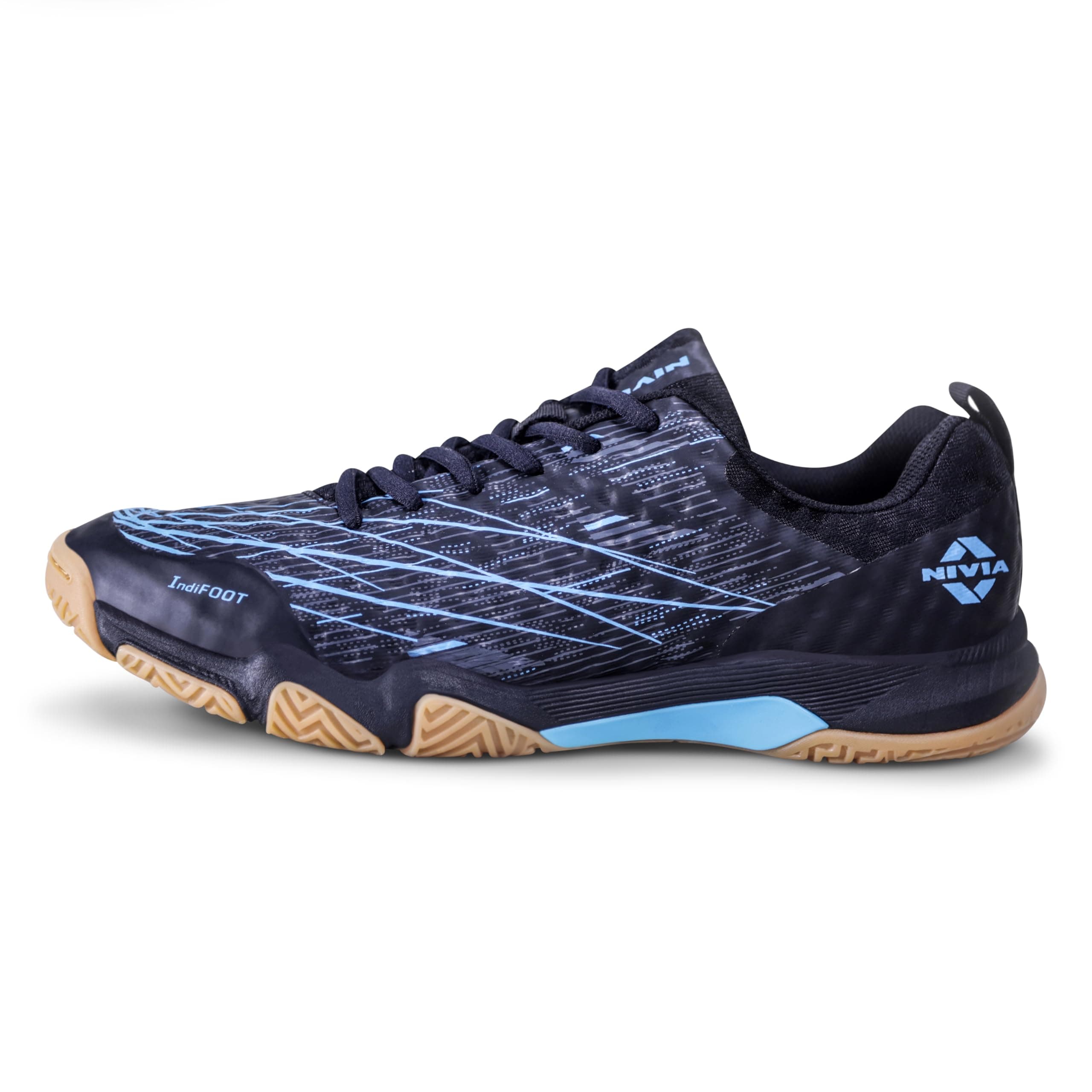 Nivia Powerstrike 2.0 Badminton Shoes for Mens, Phylon, Natural Rubber Sole with Breathable mesh Upper for Sports, Badminton, Volleyball, Squash, Table Tennis, Non Marking Sole (Black, Blue) UK-6