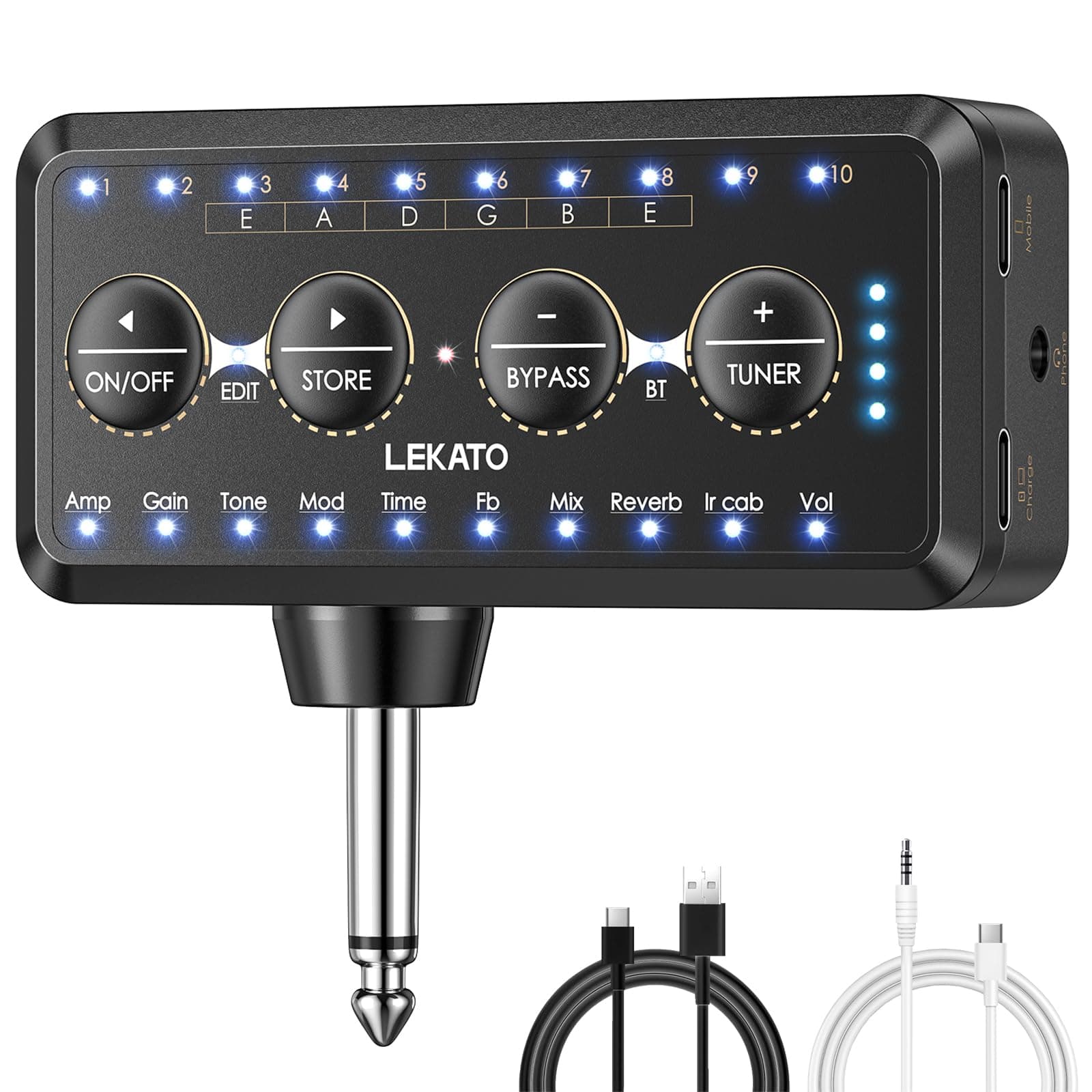 LEKATO Guitar Headphone Amp, Mini Guitar Amplifier with 10 Presets,10 Amp Models,10 IR Loading,Tuner, Bluetooth Receiver,Inlay Multi Effects Delay Reverb Chorus Overdrive, USB Recording
