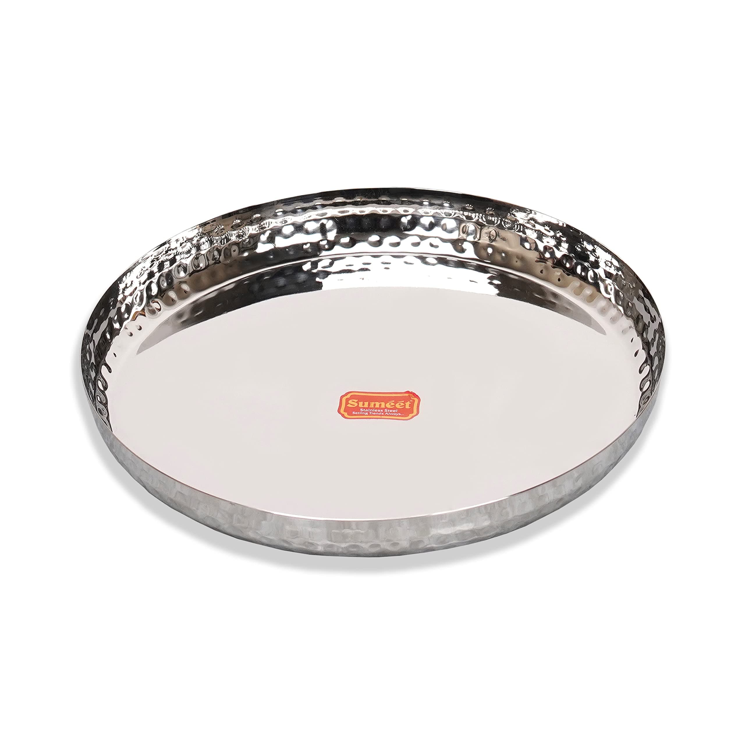 Sumeet Stainless Steel Handcrafted Hammered Texture Heavy Gauge Mirror Finish Royal Dinner Plate