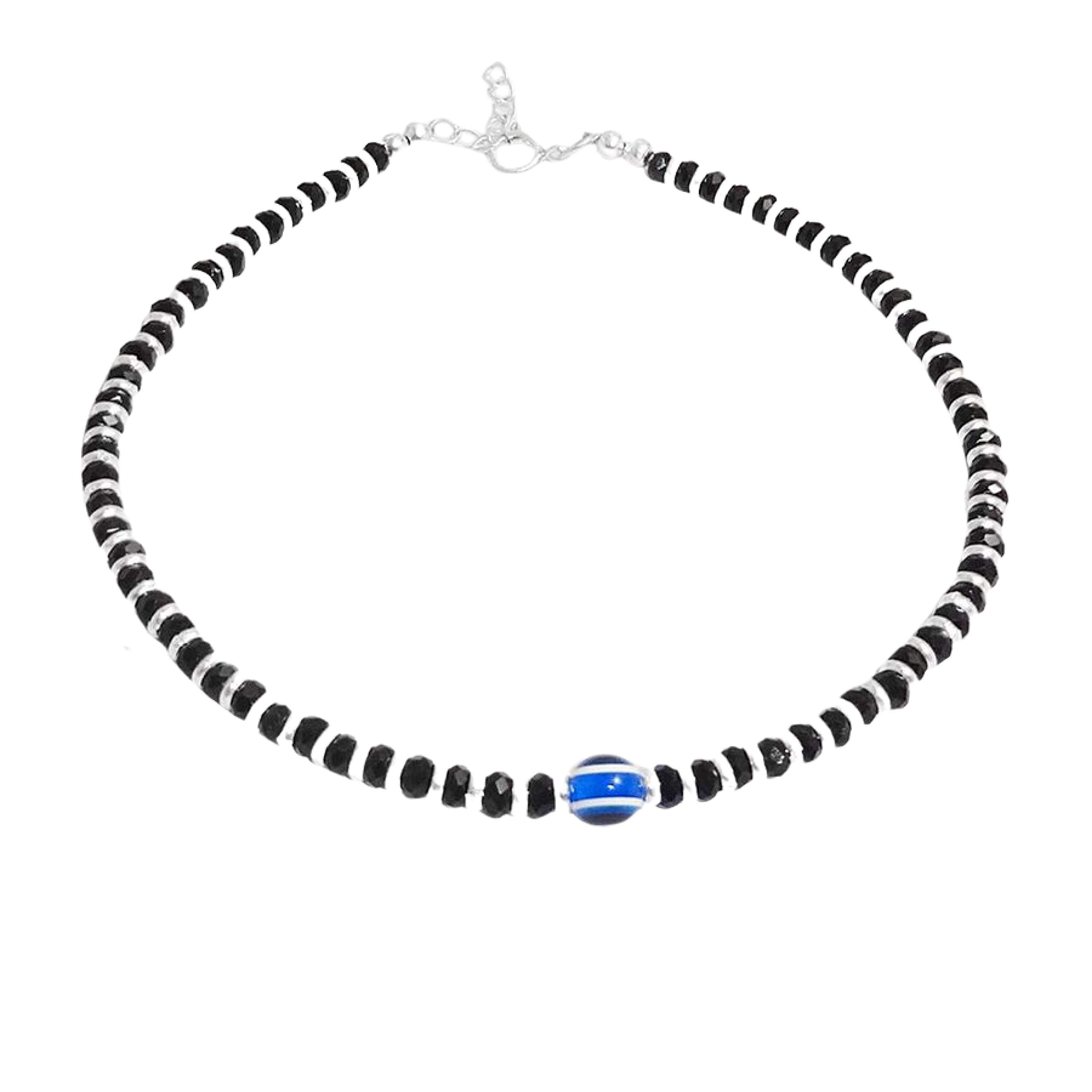 NEMICHAND JEWELS Pure Silver 925 Nazariya Black Beads Evil Eye Anklet (Payal) For Women (10inch + Extention) - 1pc