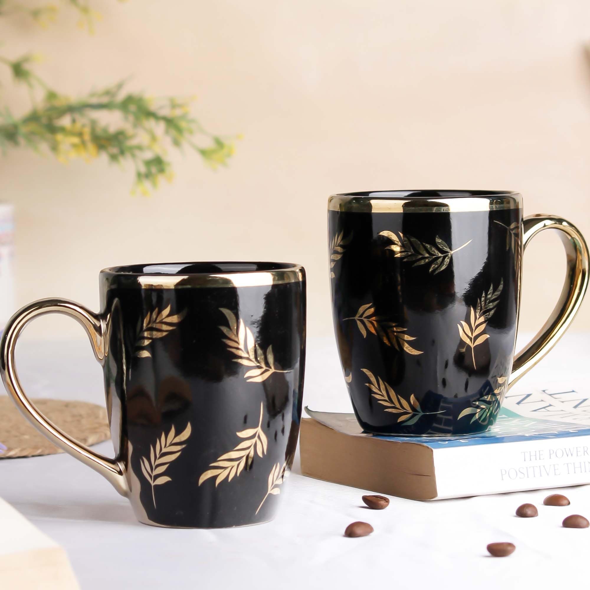 The Earth Store Golden Vine Ceramic Coffee Mug Set of 2, 250ML | Tea/Milk Mug for Coffee, Ideal for Home, Office, Anniversary and Corporate Gifting
