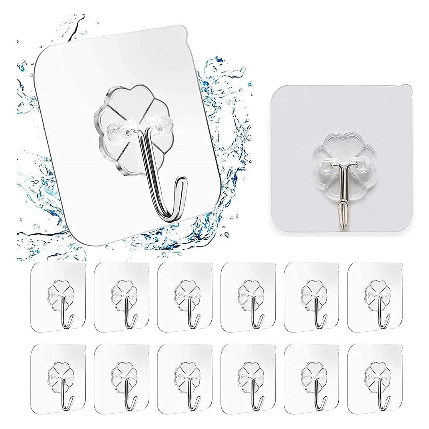 VARENYYA Adhesive Hooks Kitchen Wall Hooks-Heavy Duty Nail Free Sticky Hangers with Stainless Hooks Reusable Utility Towel Bath Ceiling Hooks