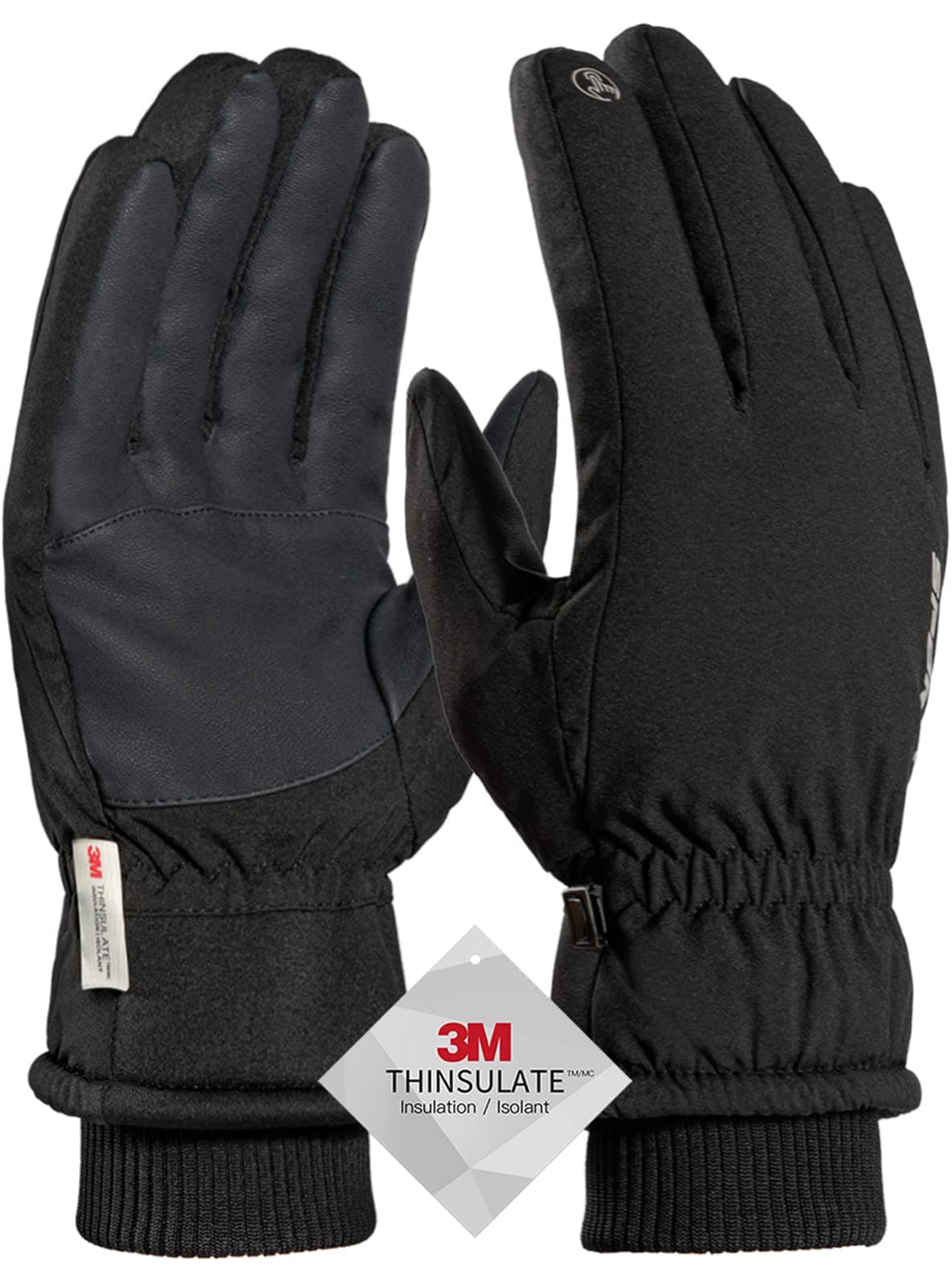 TRENDOUX Winter Gloves for Men, Waterproof Mens Winter Glove for Women 3M Thinsulate -30ââ€žâ€°, Touchscreen, Windproof Cuff, Thick Thermal Wicking Insert, Bike Snowboard Snow Running (Black L)