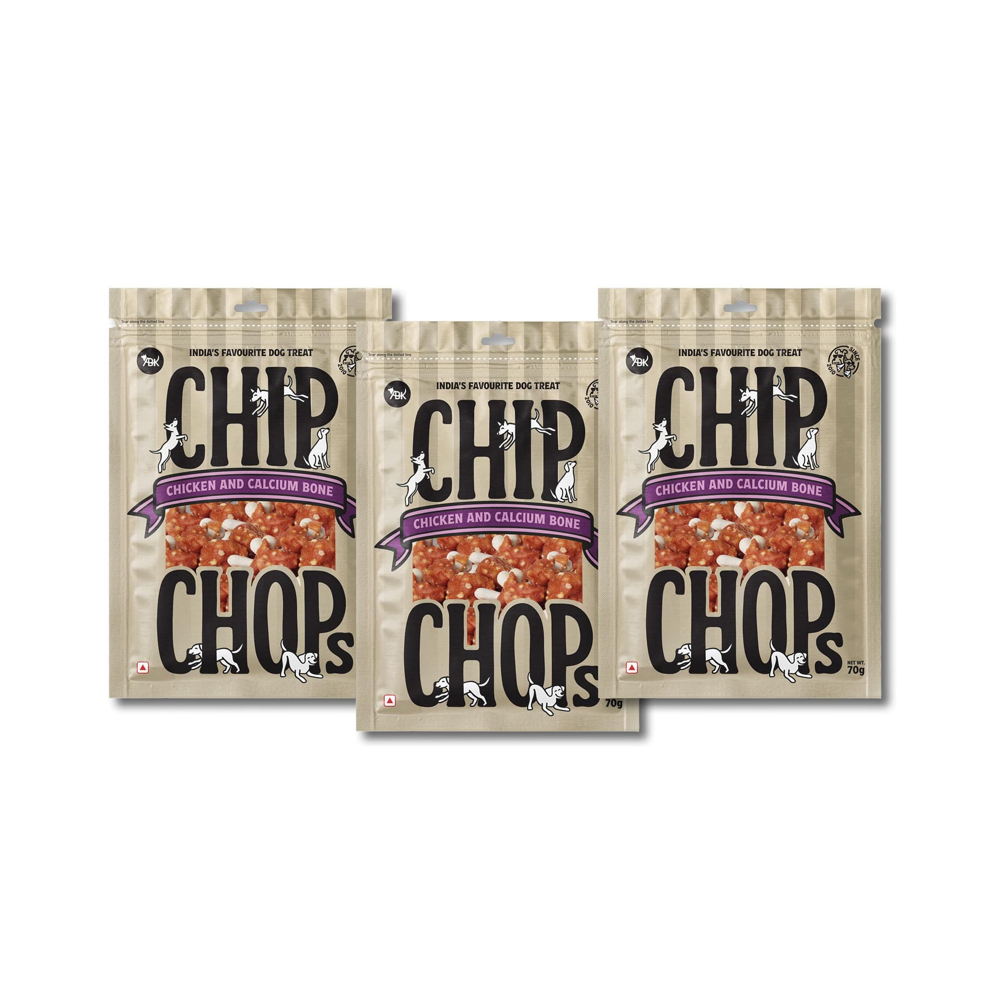 Chip Chops Chicken & Calcium Bone Dog Treats, Multi-Pack, Protein-Rich Chew Snacks for All Life Stages, Each 70g, (Pack of 3)