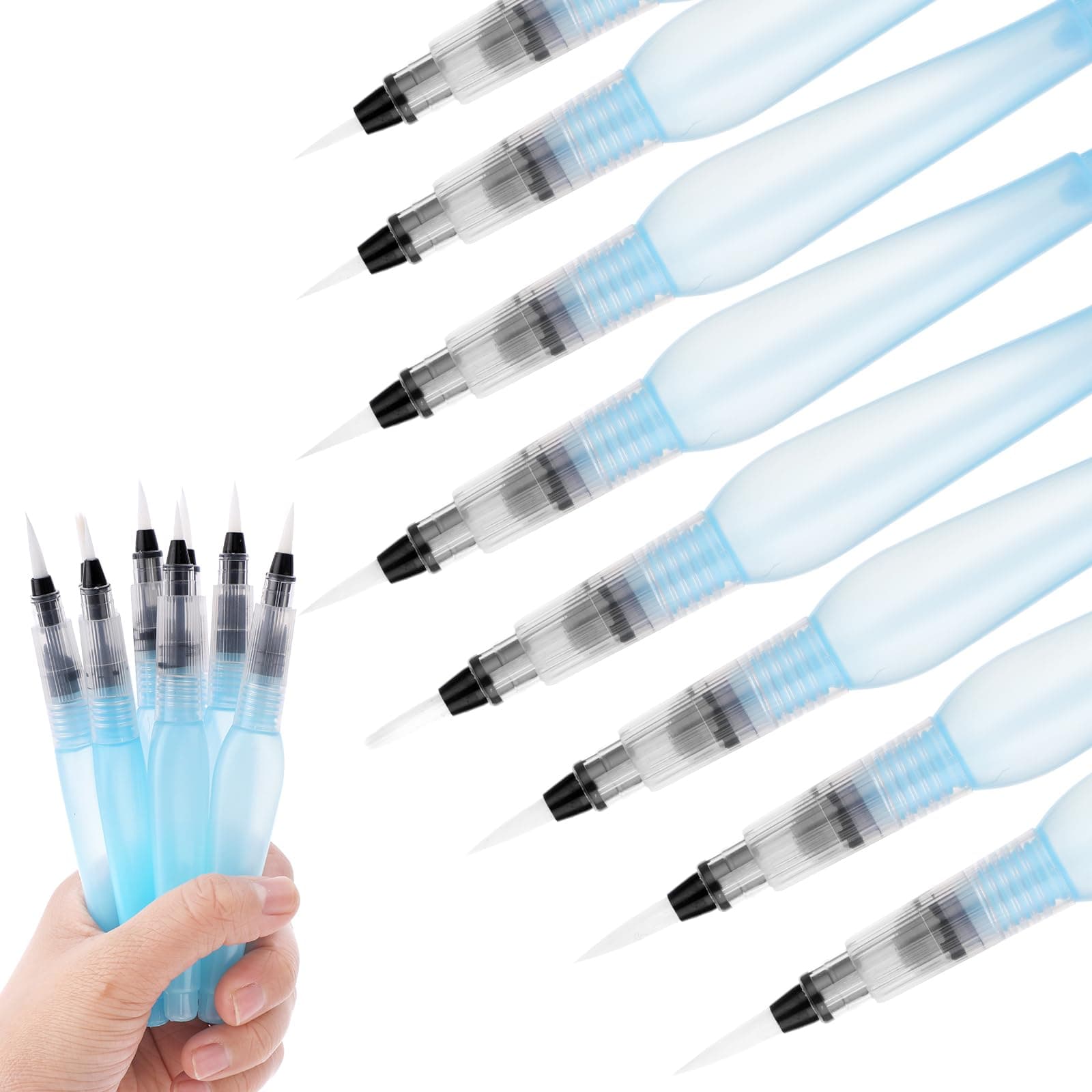 Prasacco 8 Pieces Watercolour Brush Pens, Refillable Water Brush Pens with Assorted Tips for Watercolor Painting, Artists, Calligraphy