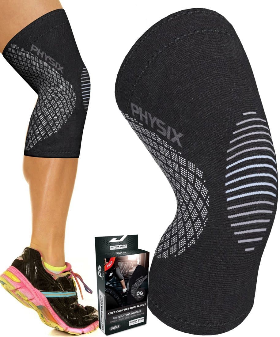 Physix Gear Knee Support Brace Recovery & Compression Sleeve for Meniscus Tear, ACL, MCL Running & Arthritis - Best Neoprene Stabilizer Wrap for Crossfit, Squats & Workouts (Single Grey M)