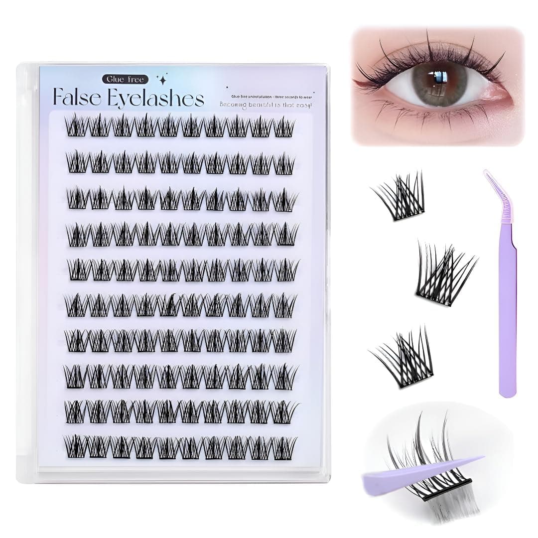 BAREFIT 11-13mm 100Pcs Self Adhesive Eyelashes False Eyelash Clusters Eye Lashes for Women False Eyelashes Self Stick Cluster Lashes Eyelash Glue Eyelash Clusters with Tweezers Eyelash Extension Kit