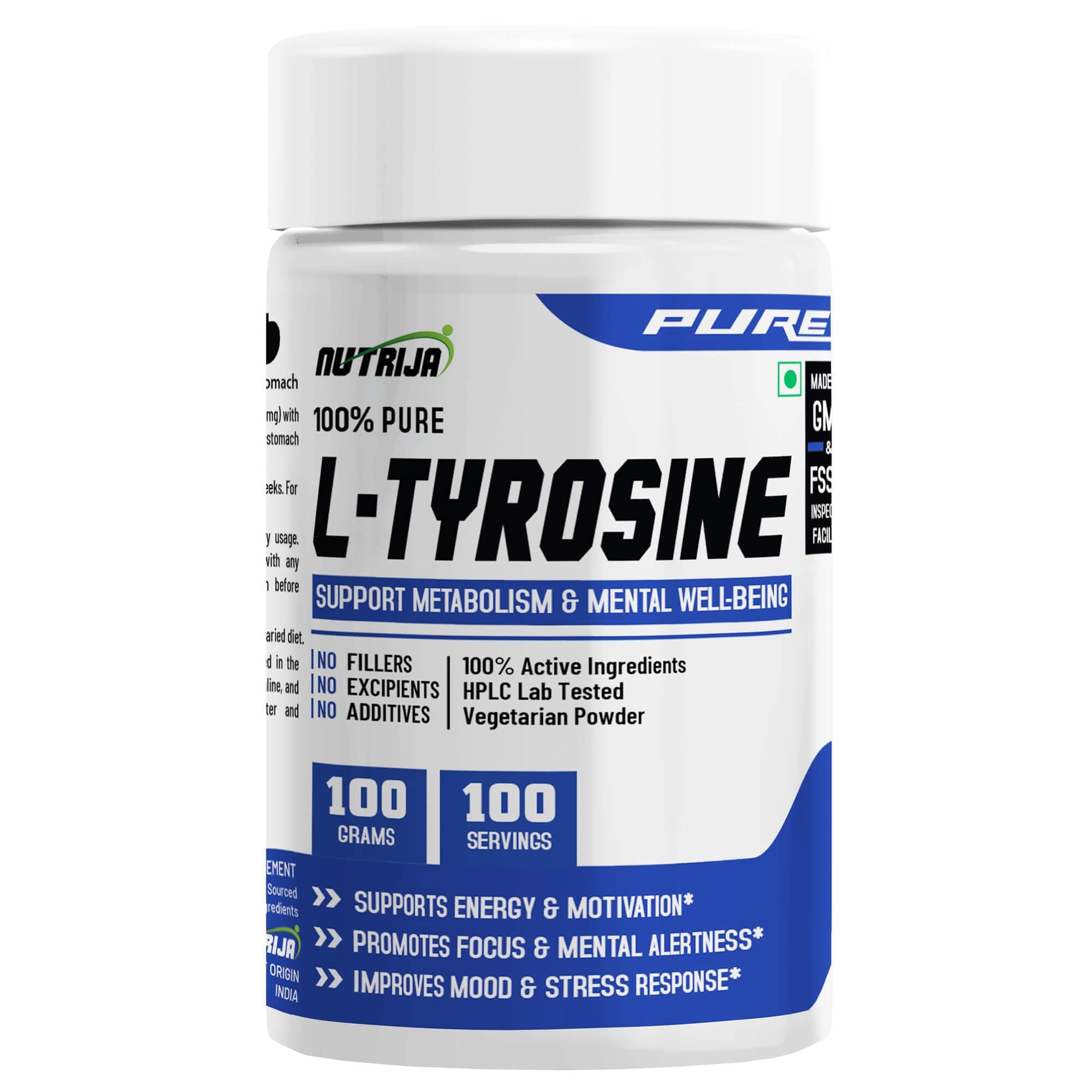 NutriJa L-Tyrosine 100g -100 Servings | Supplement for Memory, Focus & Metabolism