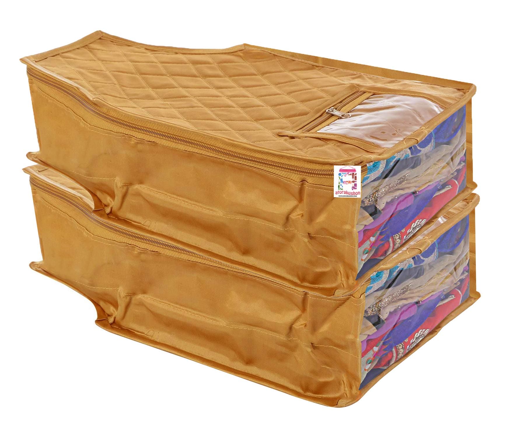 atorakushon® Satin Luggage Organizer For Travel Blouse Cover Clothes Storage Bag Garments Organiser For Wardrobe Pack of 2 (Golden)