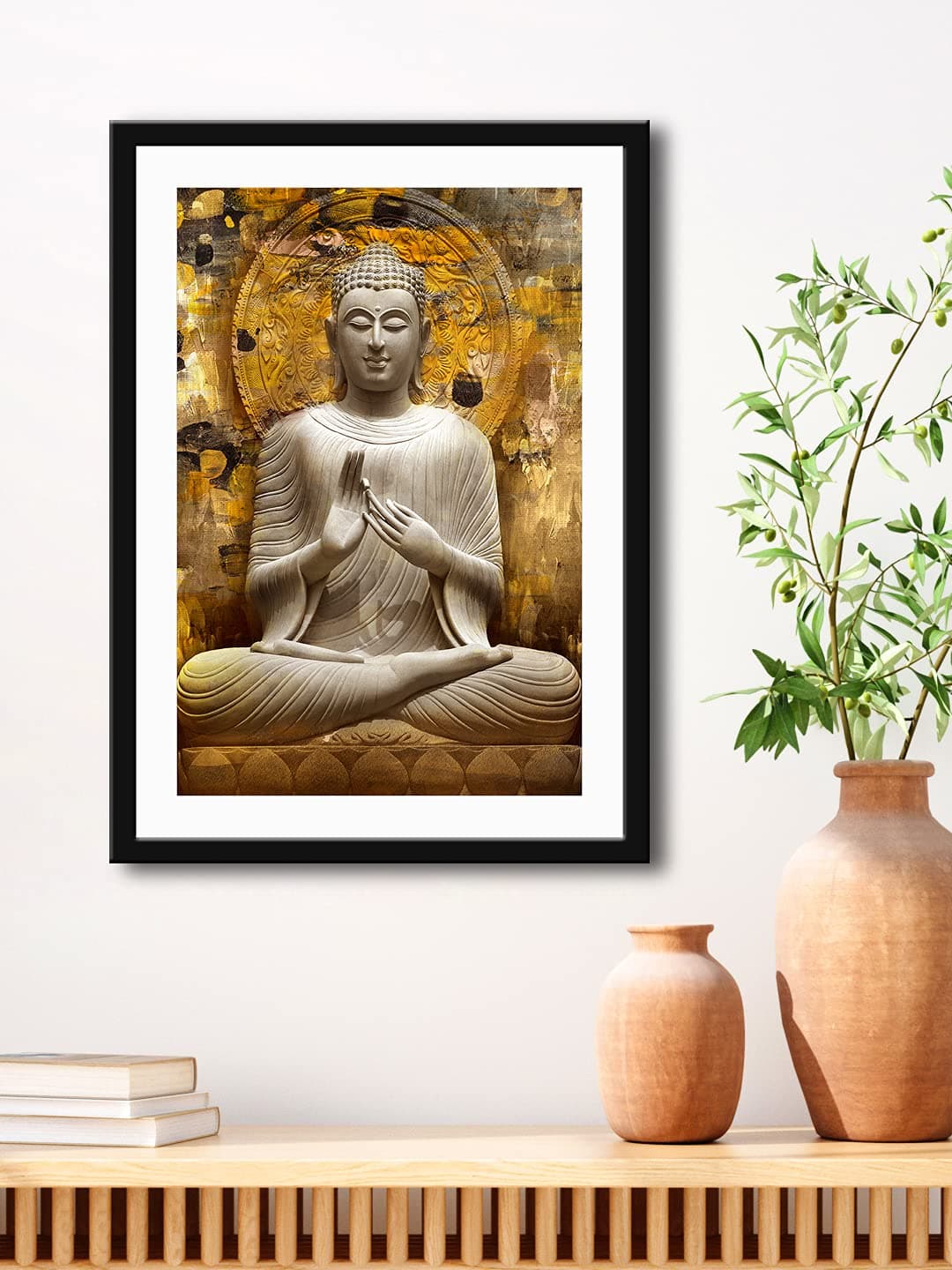999STORE Fiber buddha wall hanging | buddha painting with frame | buddha photo frames for wall | gautam buddha photo frame for wall | Lord Buddha (Set Of 1 Paper 40X60 cm Black) BLF4060205169