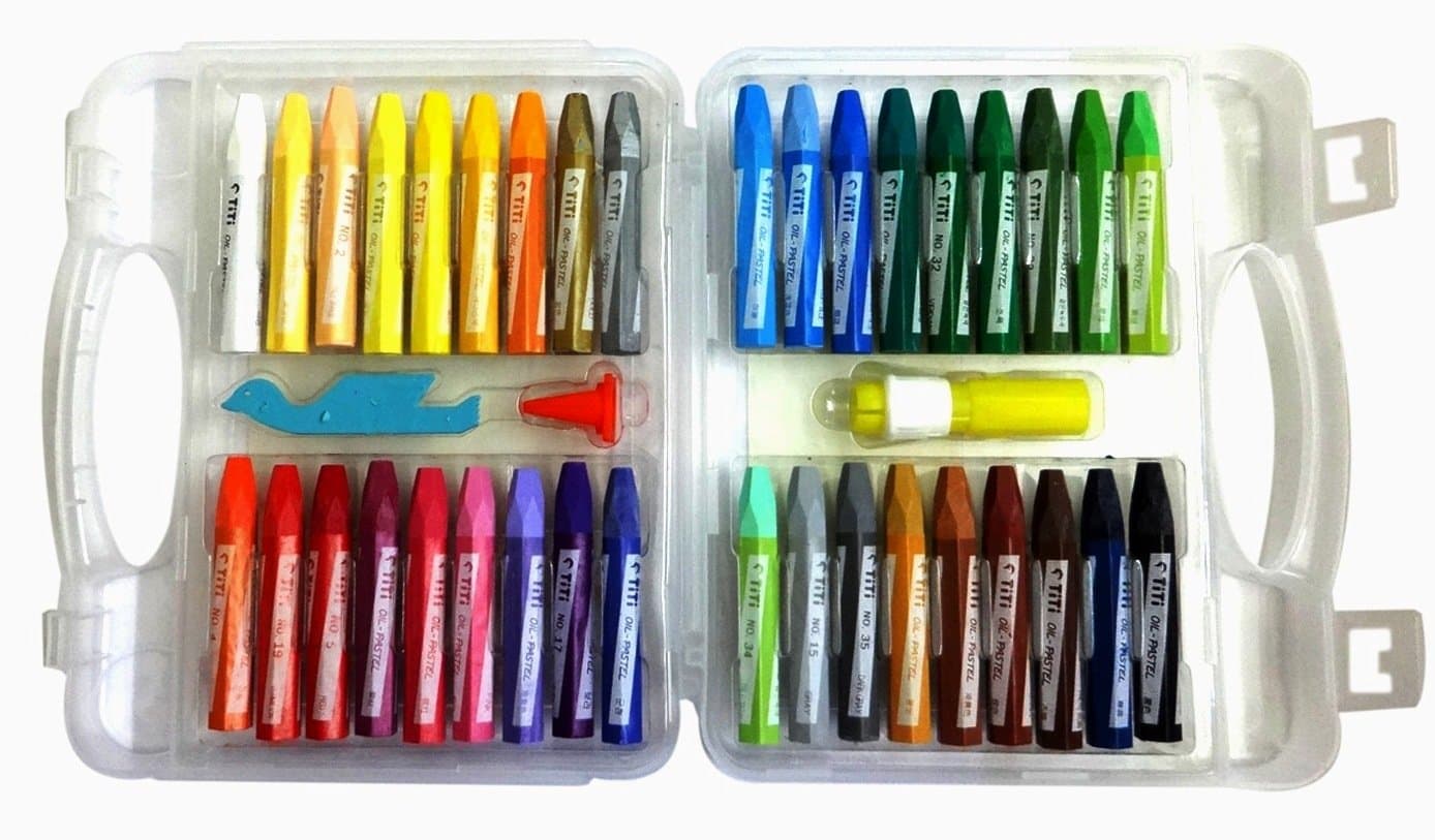 Set of 36 Non-Toxic Oil Pastel Crayon Sticks with Plastic Carry Case for Children