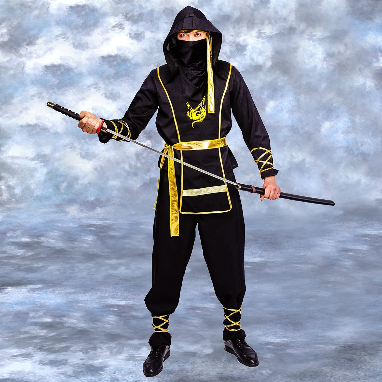 DSplay Men's Golden Dragon Ninja Costume
