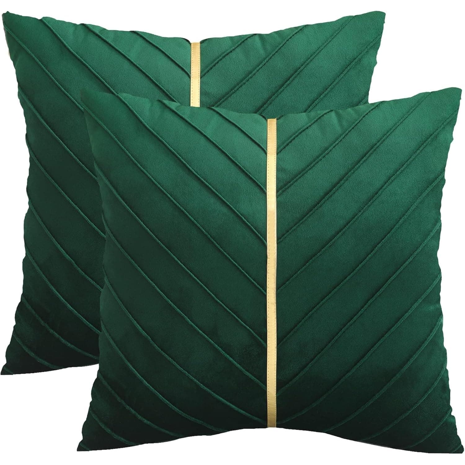 Tosleo Velvet Throw Pillow Covers 18x18 Pack of 2 Gold Decor Dark Green