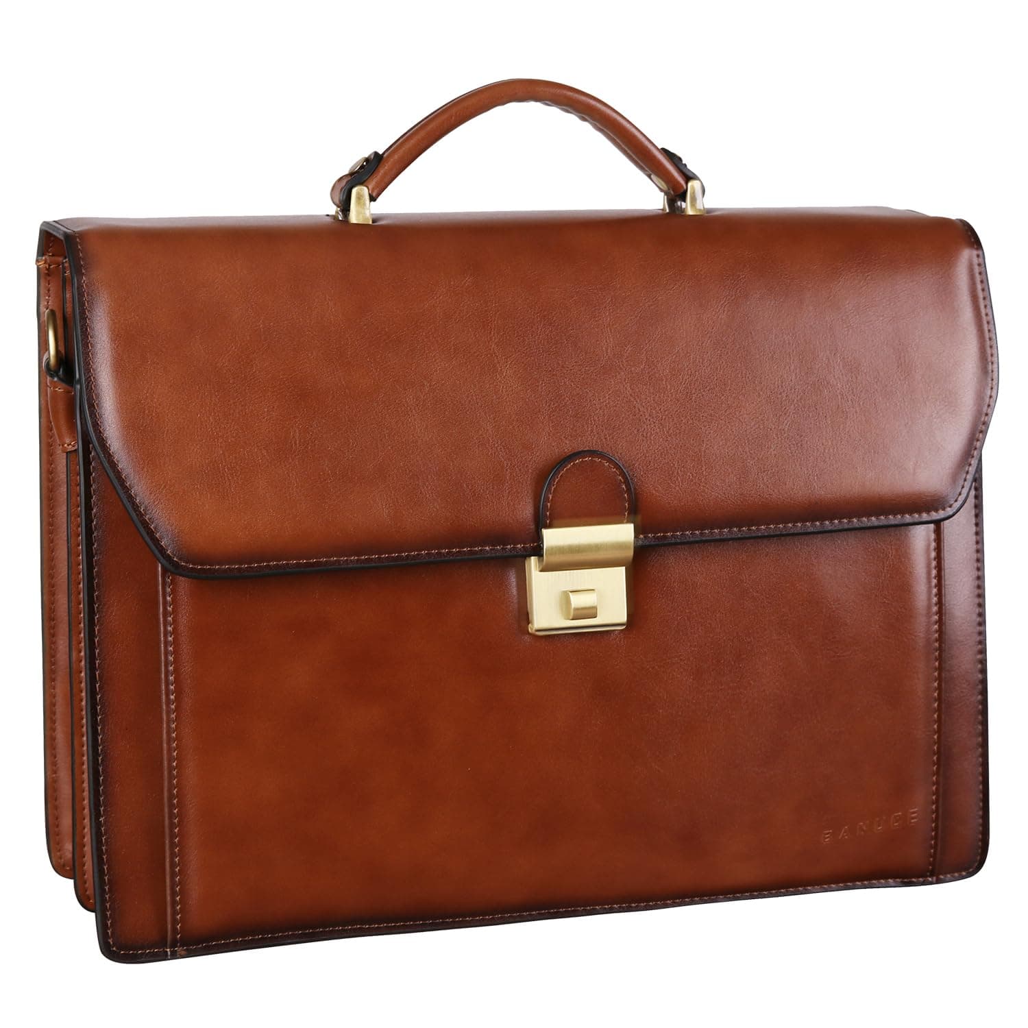 Banuce Vintage Genuine Leather Briefcase for Men Lock Lawyer Attache Case Laptop Messenger Bag
