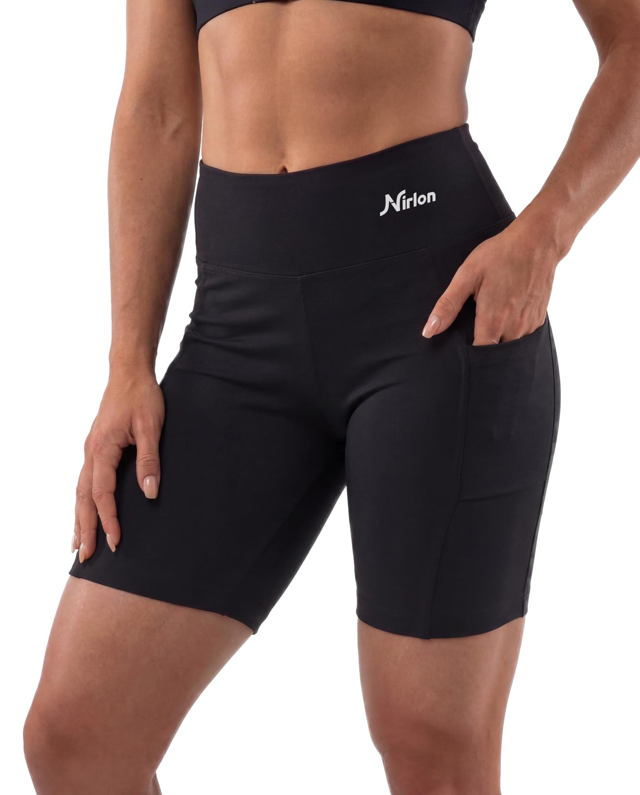 NIRLON Yoga Shorts for Women High Waist Tummy Control Short Leggings Best Workout Cotton Yoga Pants 9" Inseam (2XL, Black+Pocket)