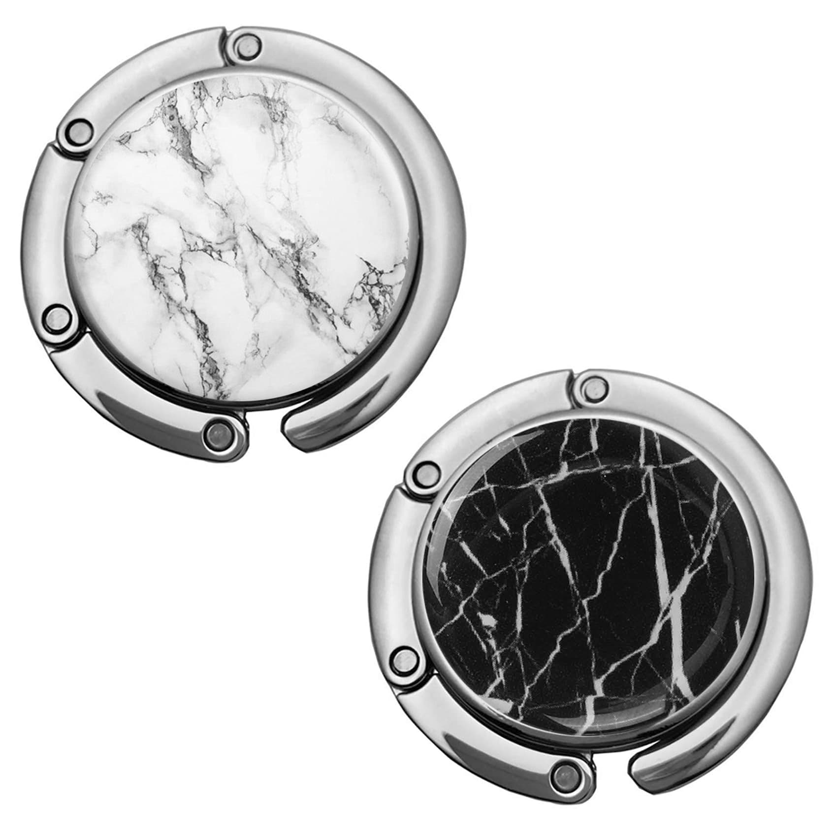Foldable Purse Hook Womens Bag Table Hanger Collection Desk Hooks for Purse (White+Black Marble Hook)