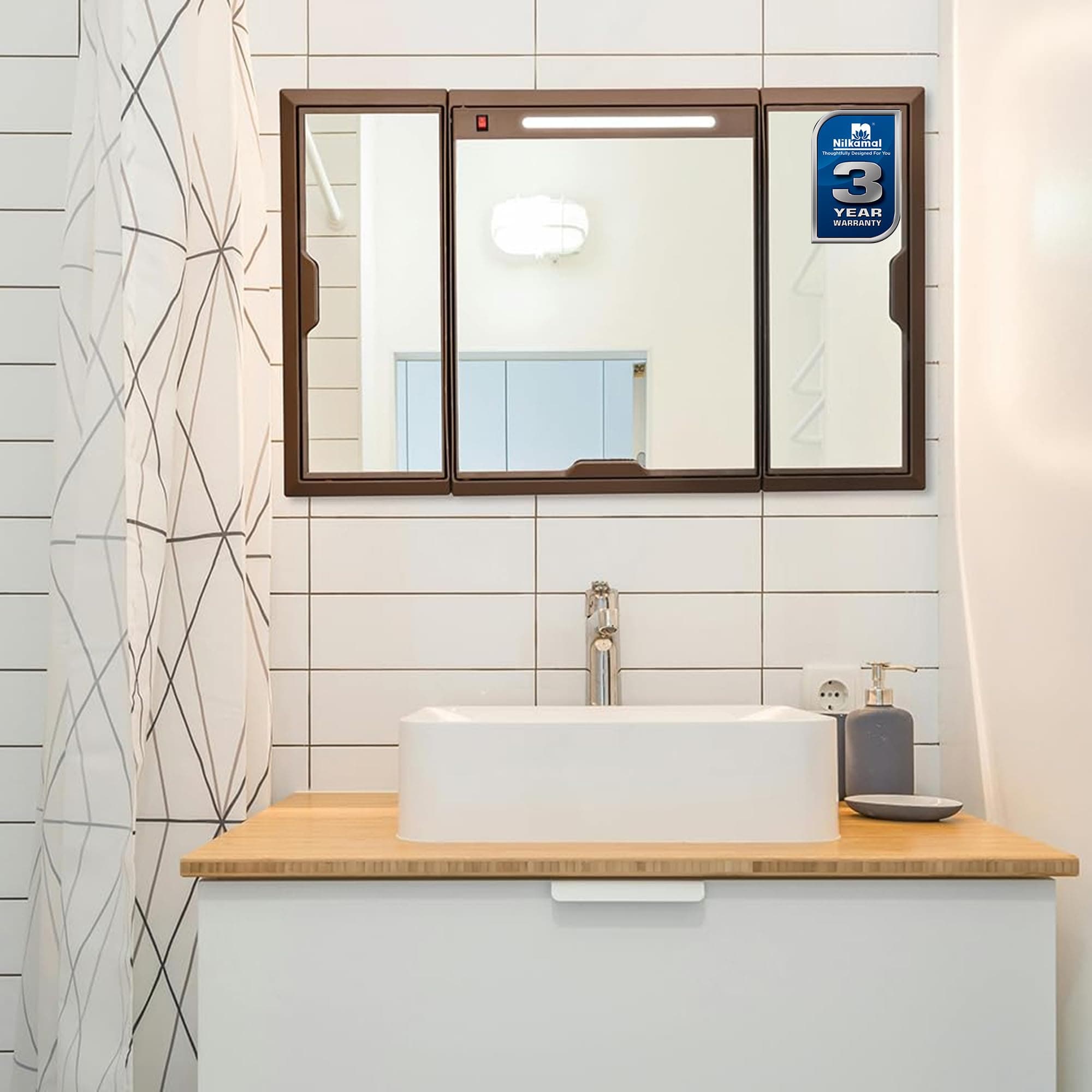 Nilkamal Glory Bathroom Cabinet with Mirror and LED Diffused Light|Modern & Stylish|Storage Organiser|Wall Mounted Durable Plastic Bathroom Cabinet with Multi Shelves |Bathroom Accessories