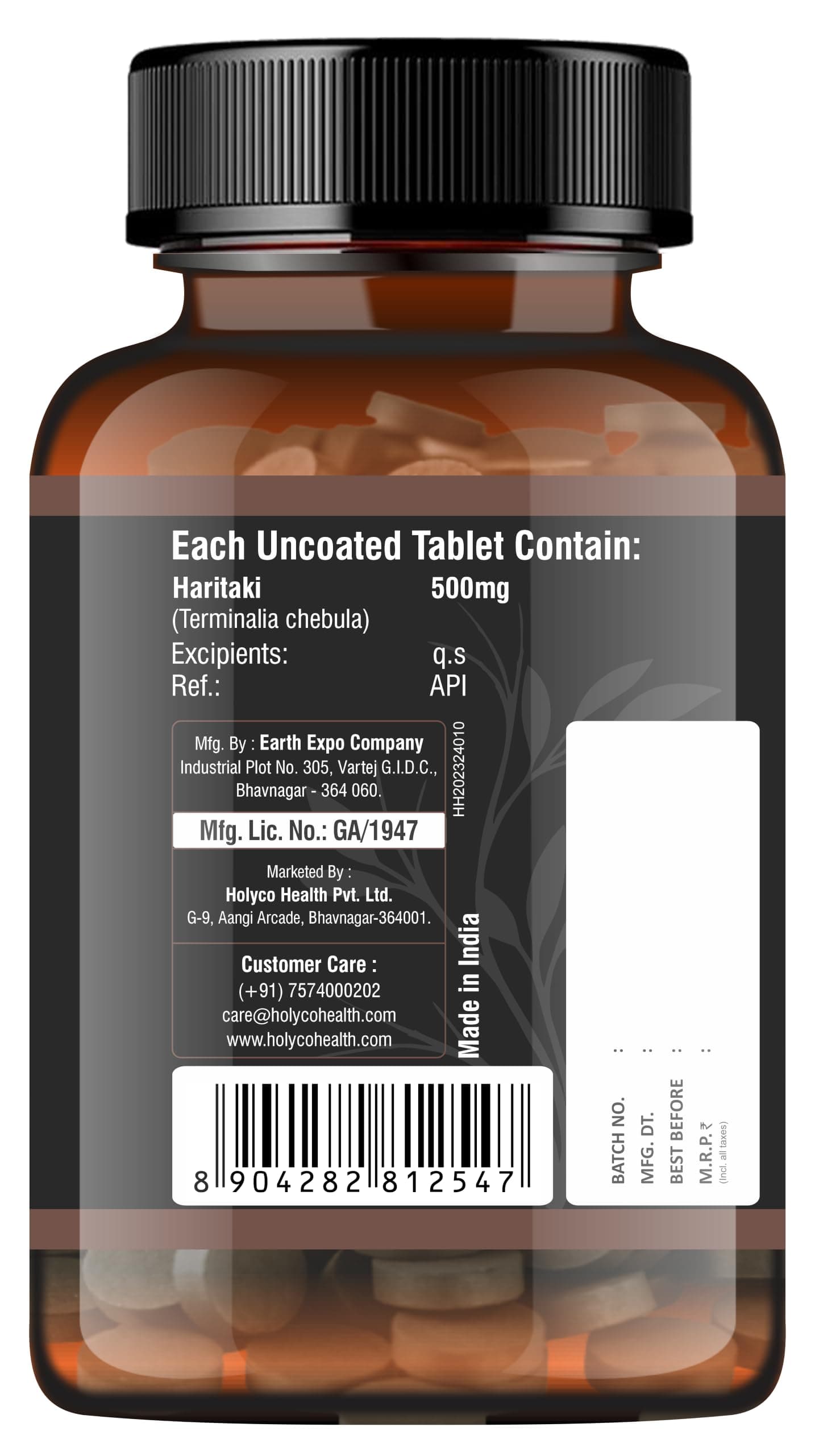 Haritaki Tablet -180 Tablets | Known as Harde, Harad, Kadukkai, Himaj tablets | Natural, No Additives and Preservatives