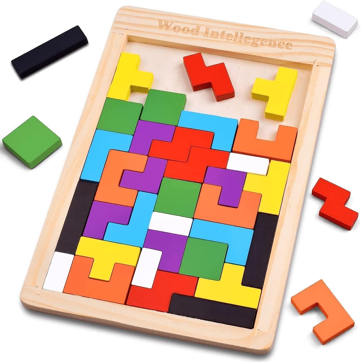 EASYMART 40 Pcs Wooden Russian Blocks Puzzles for Kids Adults,Wood Intelligence Puzzle for Kids Ages 3-8,Wooden Puzzles Brain Teasers Toy Educational Gift for Kid