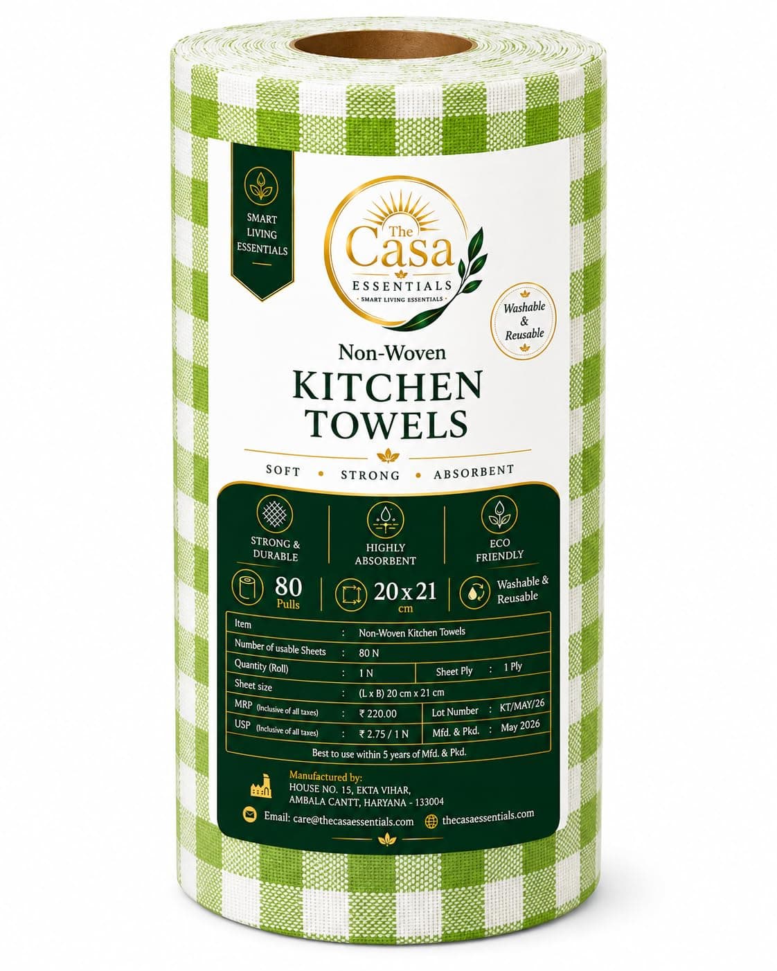 Non-Woven Kitchen Tissue Roll | Reusable & Washable | Ultra Absorbent, Quick Dry Multipurpose Cleaning Wipes | Kitchen & Home Use | Pack of 1/2 | 80/160 Sheets