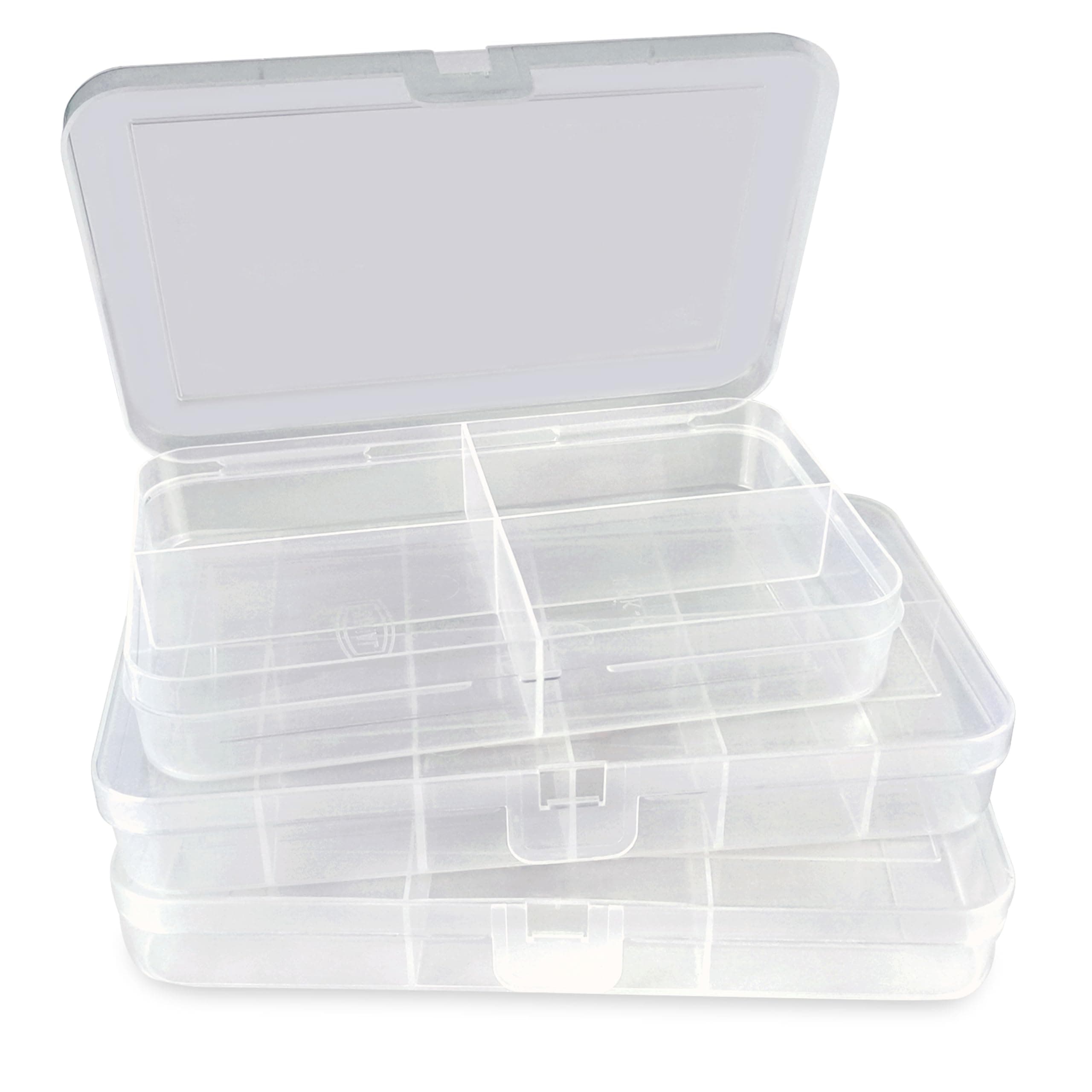 True Flair Jewellery Organizer Plastic Storage Boxes | Make Up Organizer Box With Partition Compartments Of 4/6/12 | Transparent, Pack Of 3