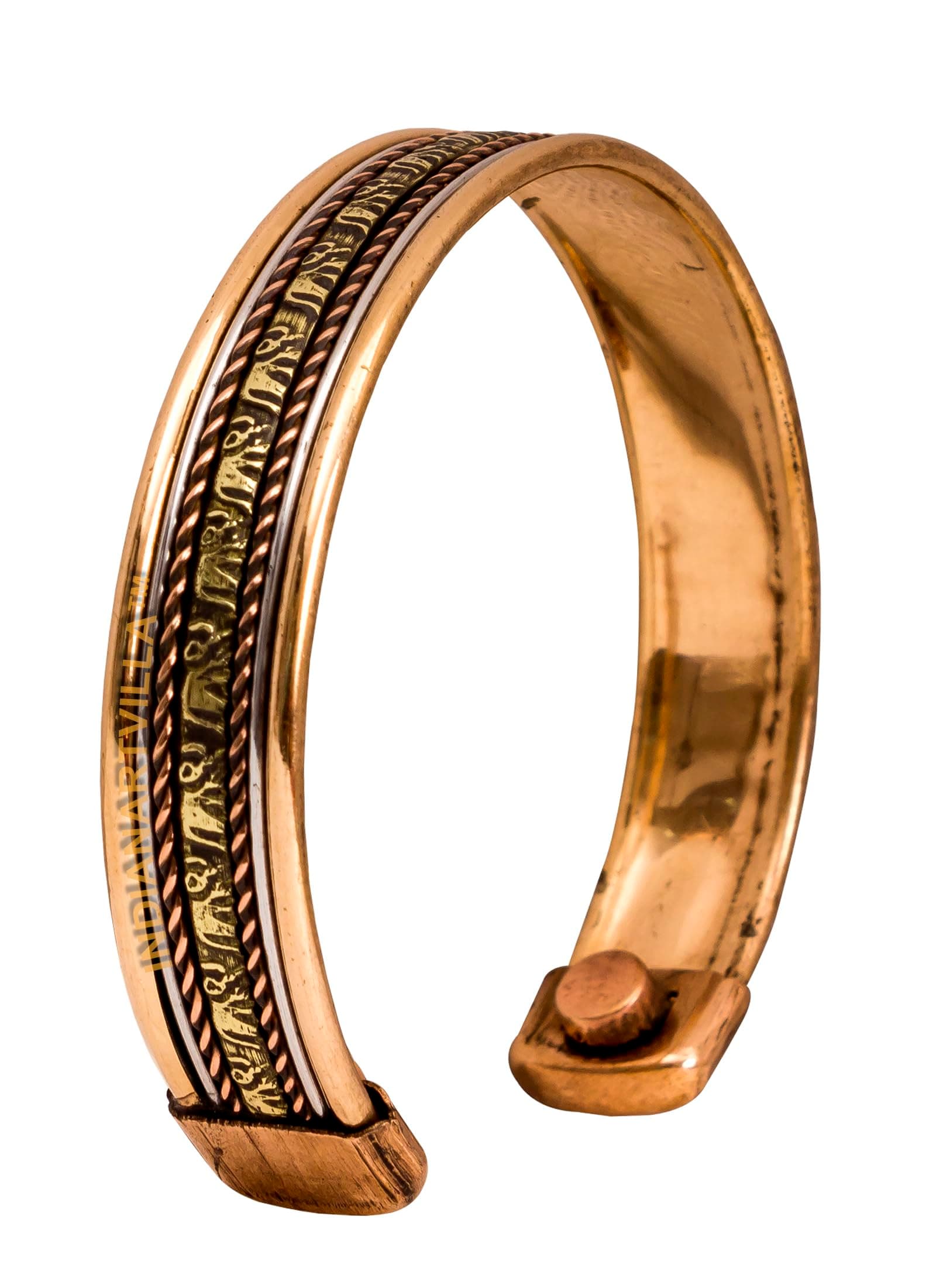 INDIAN ART VILLA 2" Width Copper Antique Adjustable Cuff Kada Bracelet Bangle with Magnet|Good Health Relieving Arthiritis Symptoms Collectibles Item For Unisex Adult