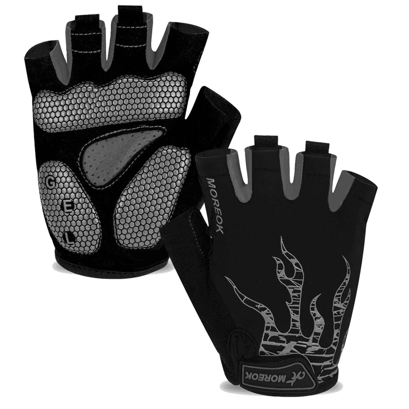 MOREOK Cycling Gloves Bike Gloves for Men/Women-[5MM Gel Pad] Half Finger Bicycle Biking Gloves for Cycling/Weight Lifting/Gym/Motorcycle/Rowing/Outdoor Sports-050-GRAY-XL