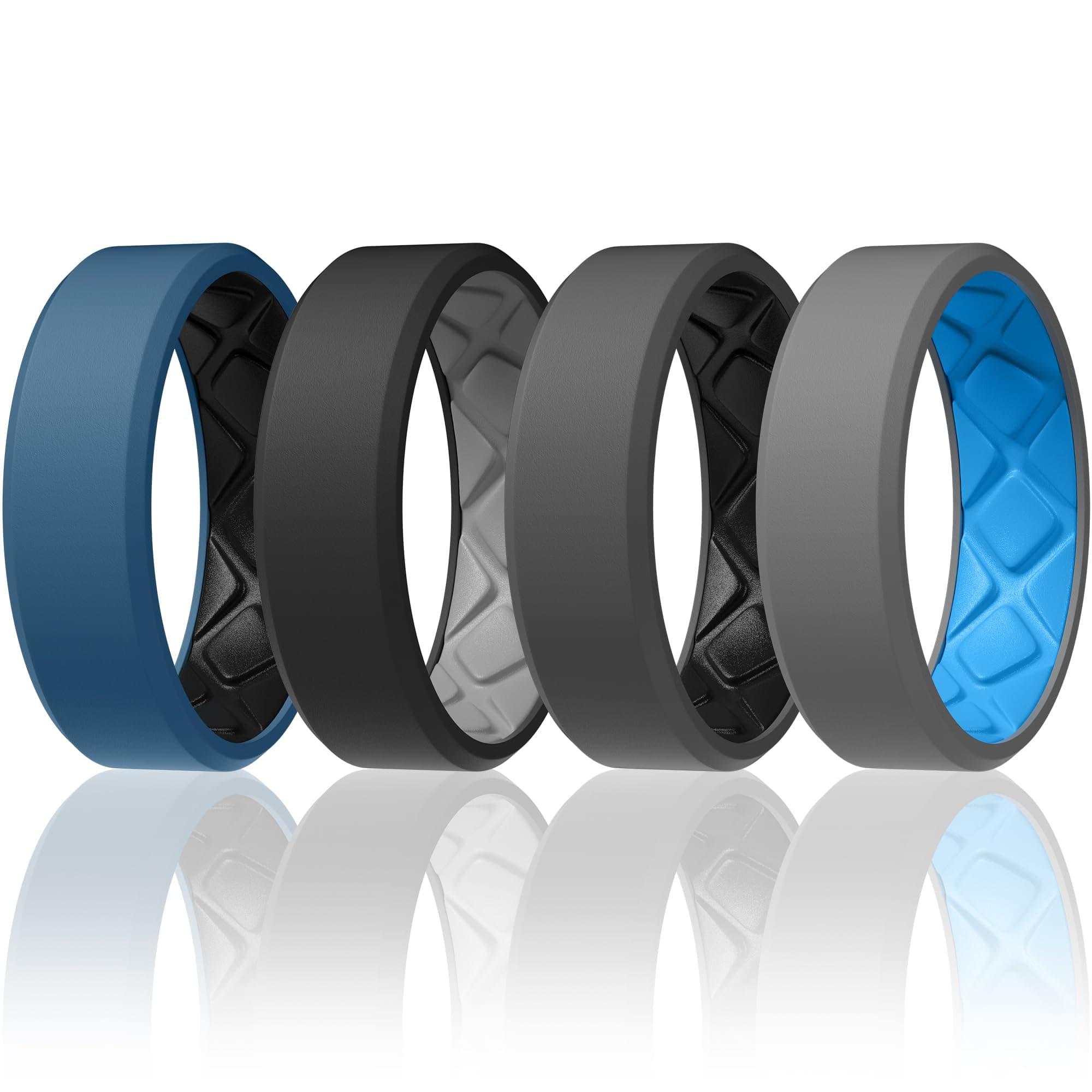 Egnaro Silicone Rings Men 7.5mm Wide 2.5mm Thick Ergonomic Beveled Edge Two Tone Waterproof Workout Accessories