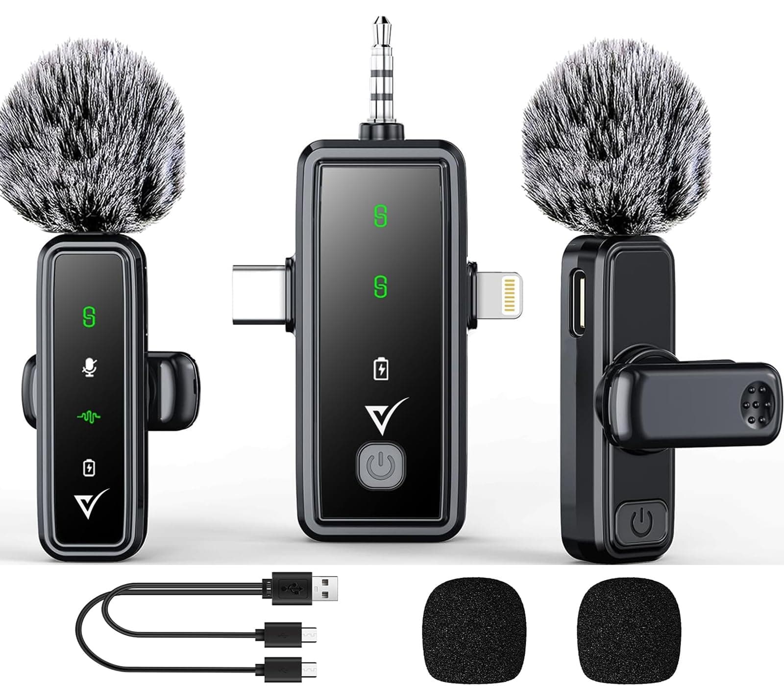 VELOMAX 3 in 1 Noise Cancellation Wireless Microphone for iPhone/Android USB-C/Camera with LED Indicator Light, 164FT Transmission Range Wireless Mic for Youtubers,Video Recording, Streaming
