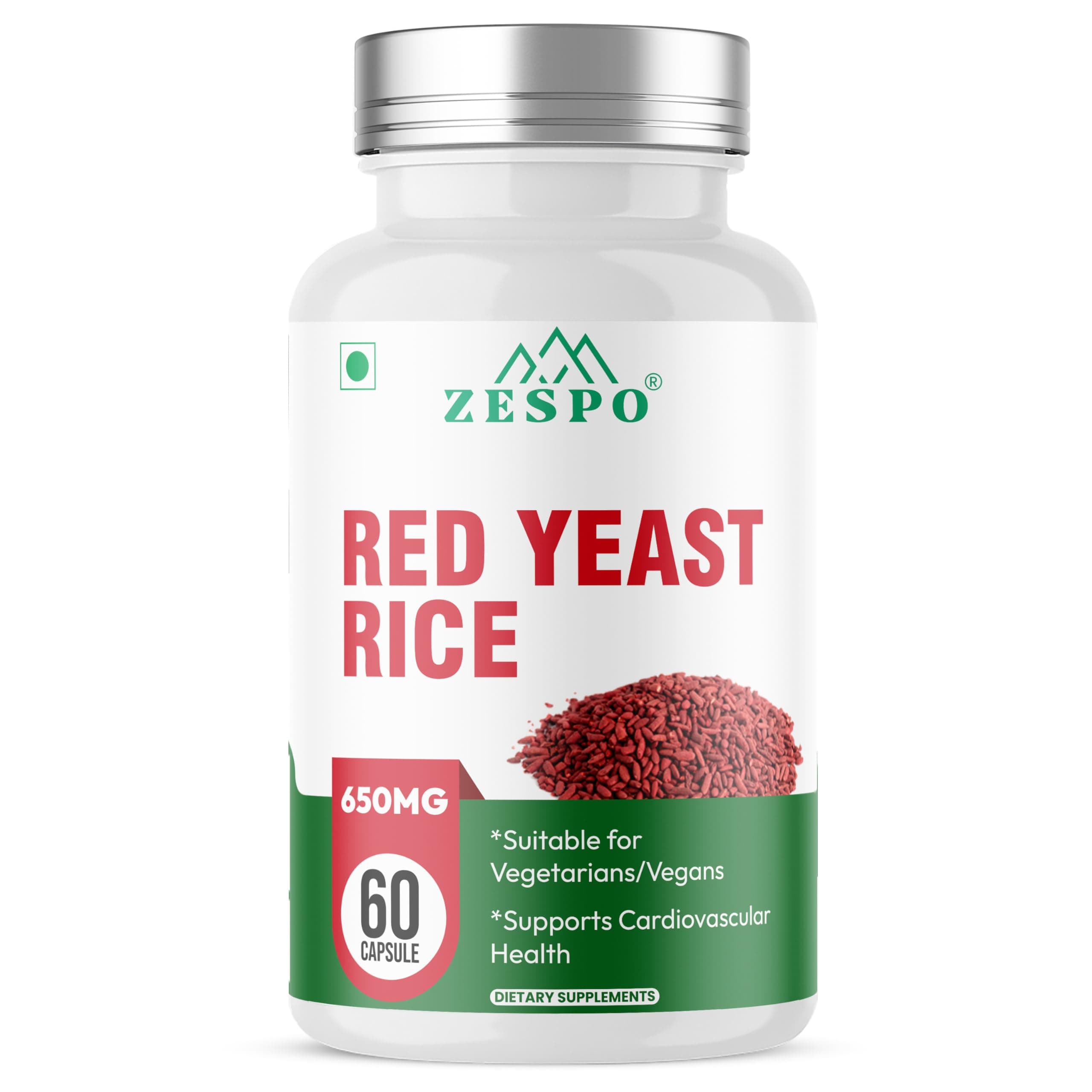 ZESPO Red Yeast Rice 650mg with CoQ10 – 60 Veg Capsules | Plant-Based Supplement for Daily Wellness & Heart-Friendly Nutrition | No Gluten, No Soy, Non-GMO
