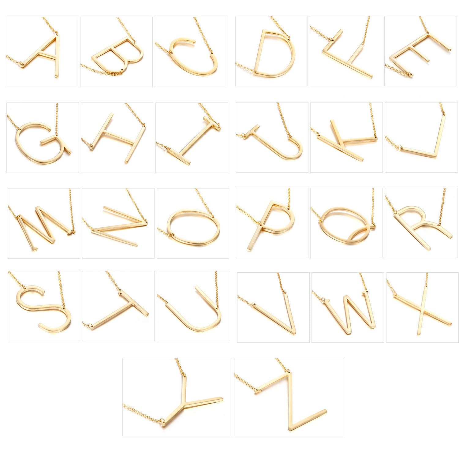 ETHOON Sideways Initial Necklace Gold Plated Stainless Steel Alphabet Personalized Necklace Name Jewelry A Chain 17"+2"