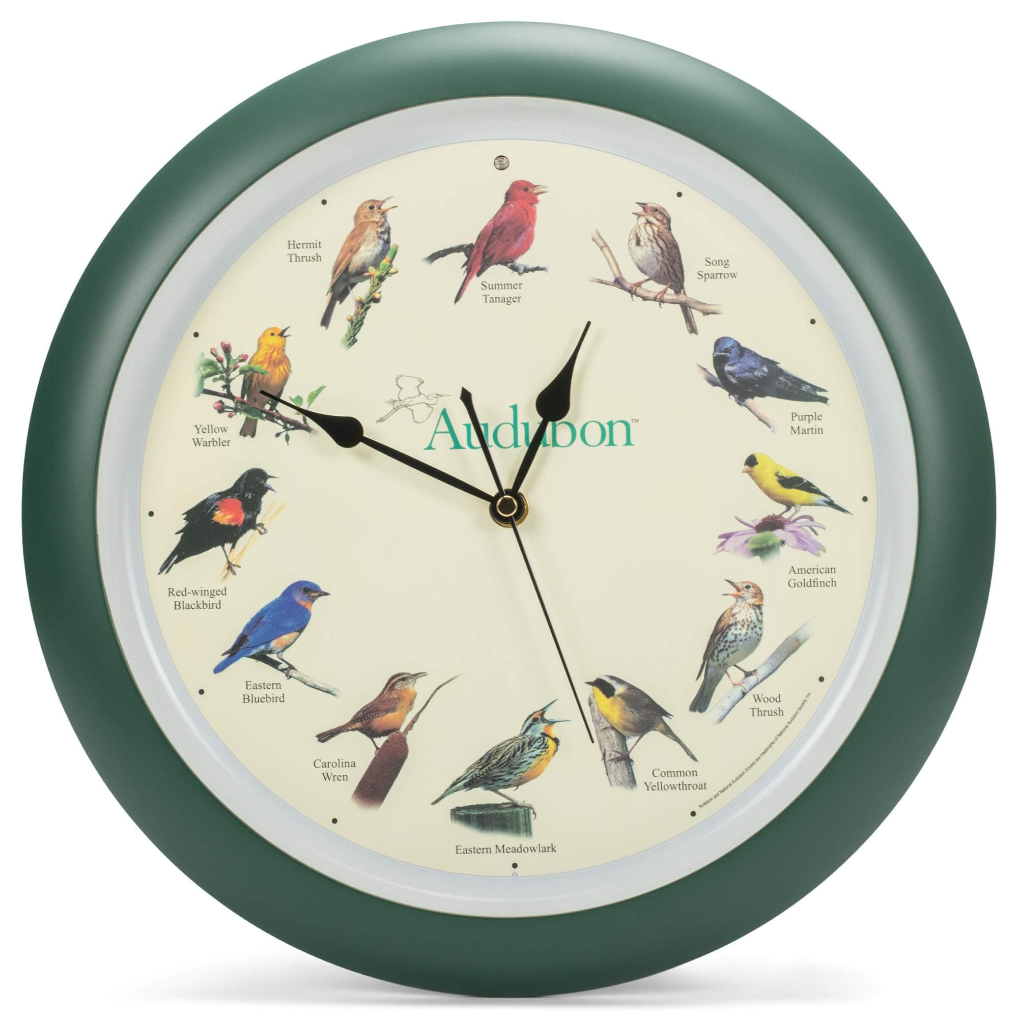 Audubon Singing Bird Clock - 13" Green