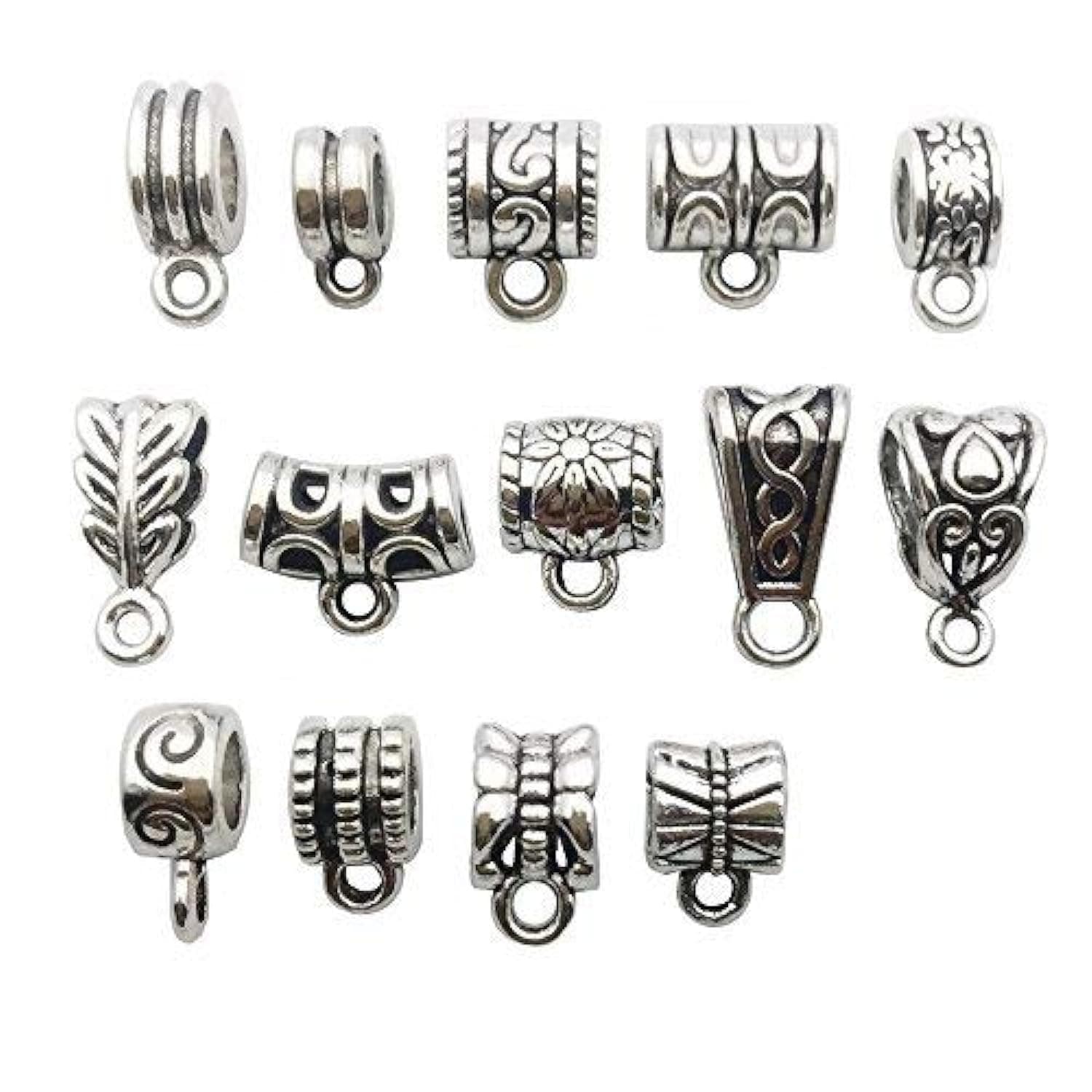 100g (about 125pcs) Mixed Antique Tibetan Silver Bail Tube Beads,Spacer BeadBail beadsBead Hanger Fit Charm European Bracelet Pendant M79
