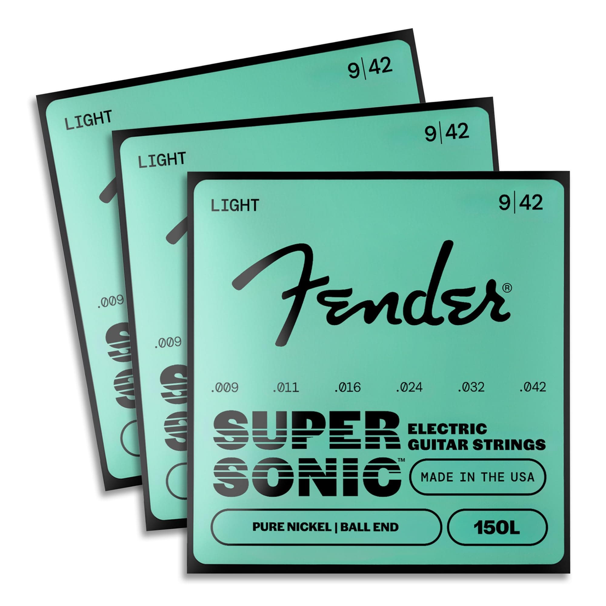 Fender Original Pure Nickel Electric Guitar Strings, Light Gauge .009-.042, 3-Pack, Model 150L, Model 0730150309