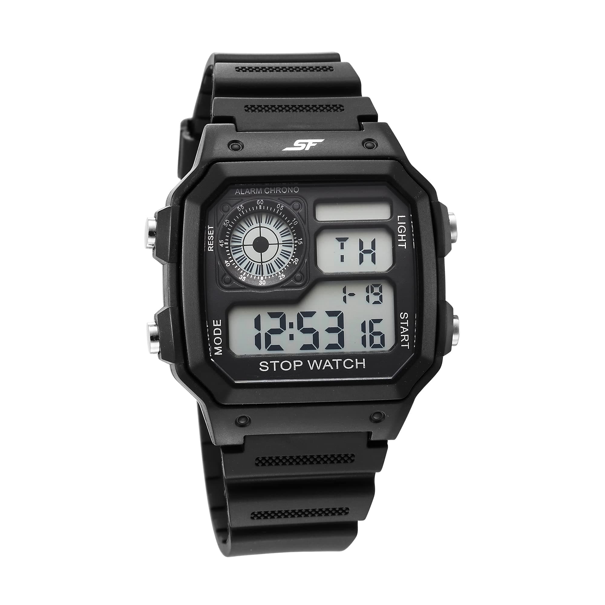 SF Hexa Digital Black Polyurethane Strap Watch for Unisex - NT77123PP01