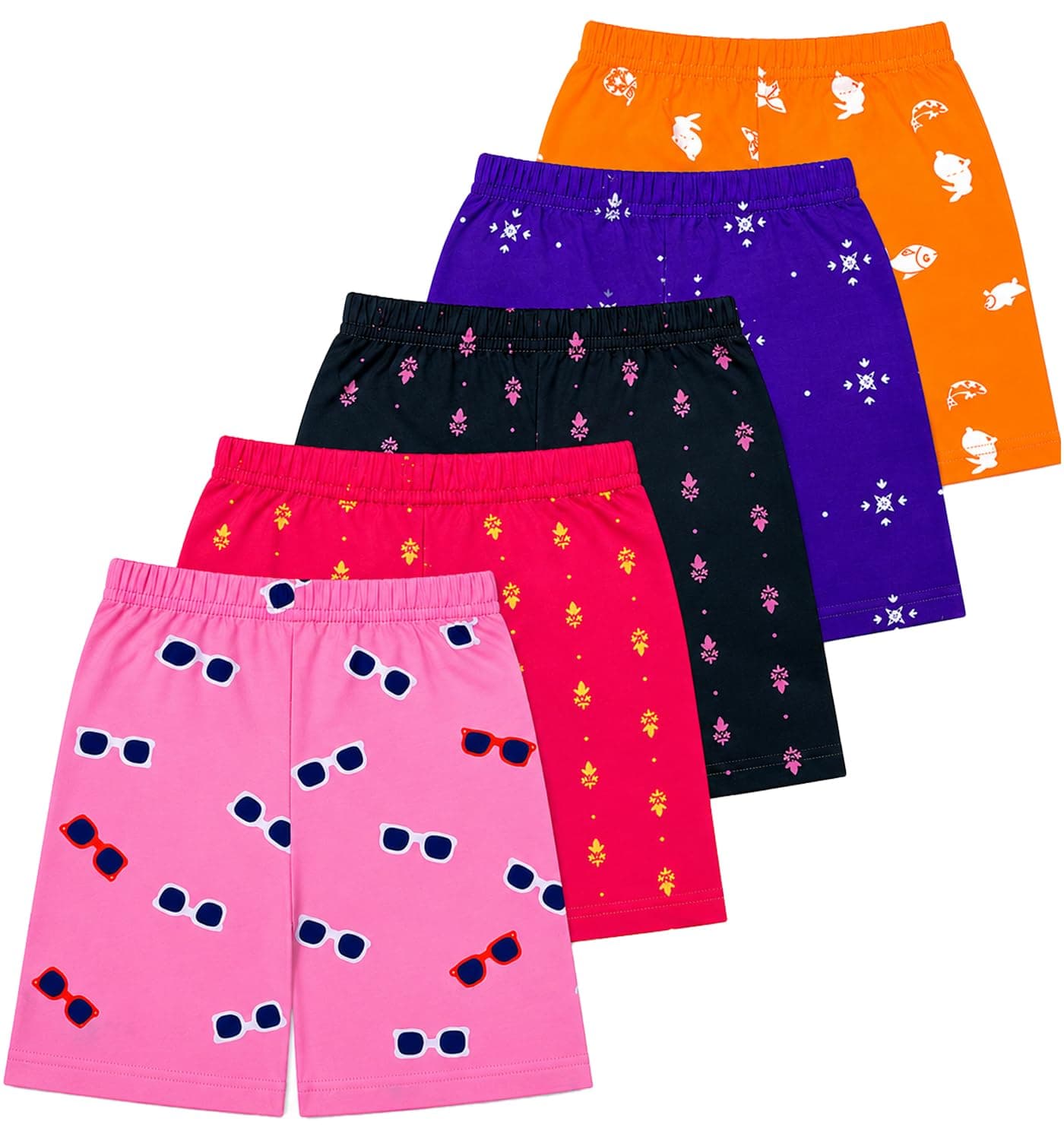 T2F Girls Cotton Printed Shorts(Pack of 5)