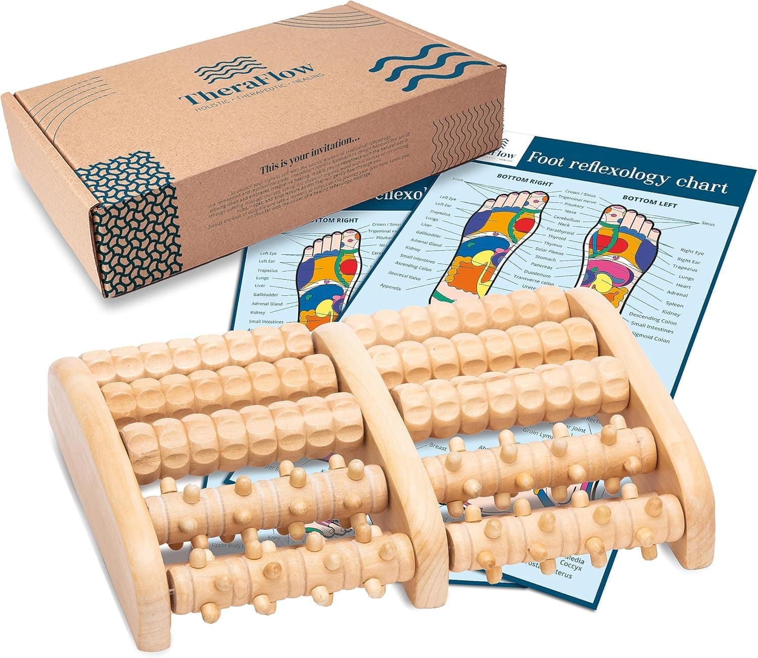 TheraFlow Dual Foot Massager Roller (XL) - Relax & Relieve Foot Pain & Plantar Fasciitis - 2017 Enhanced Model - Laminated Foot Chart & Detailed Instructions Included