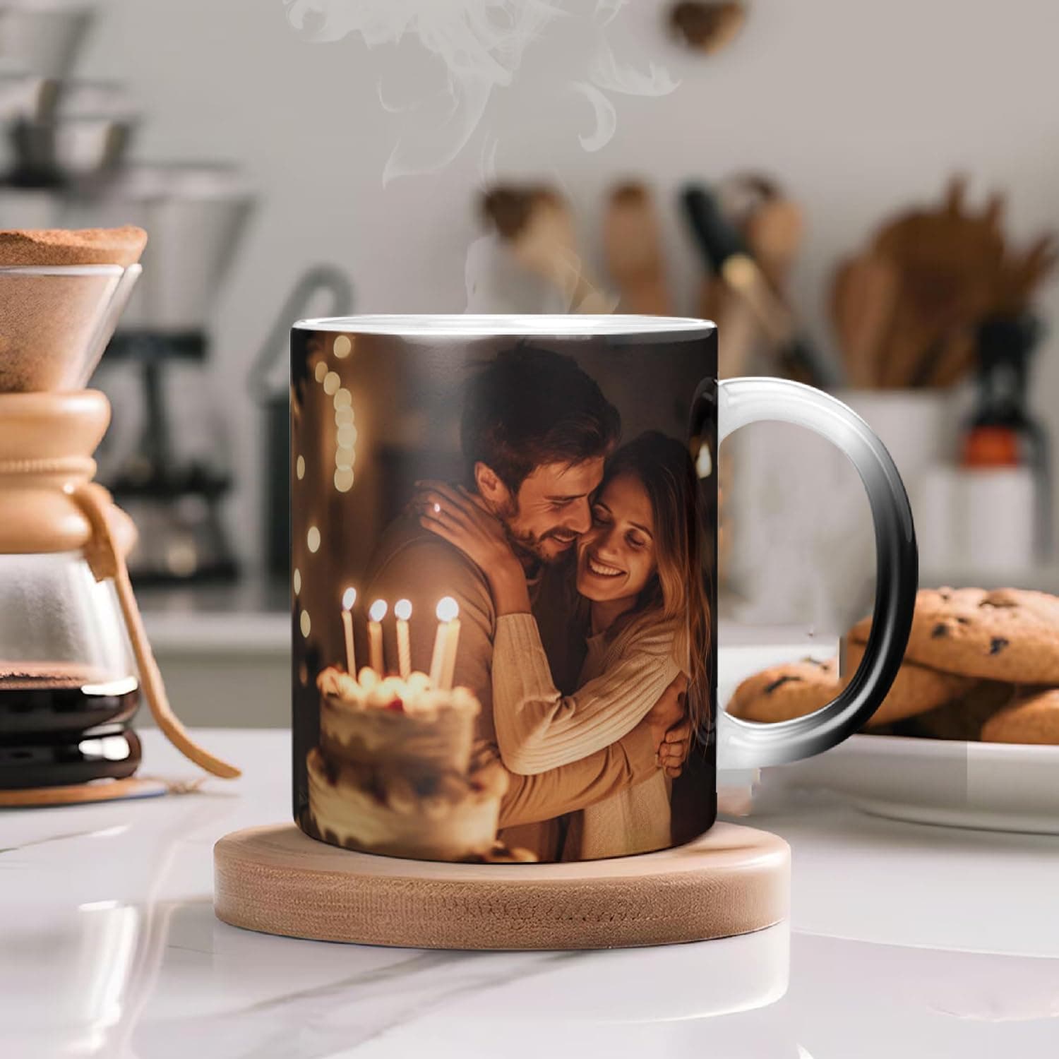 KivStar Personalized Photo Magic Mug with Keychain| Heat Reveal Coffee Mug Gift forBirthday, Anniversary, Valentine's Gift – 325ml Color Changing Mug for Girlfriend, Boyfriend, Husband, Wife.