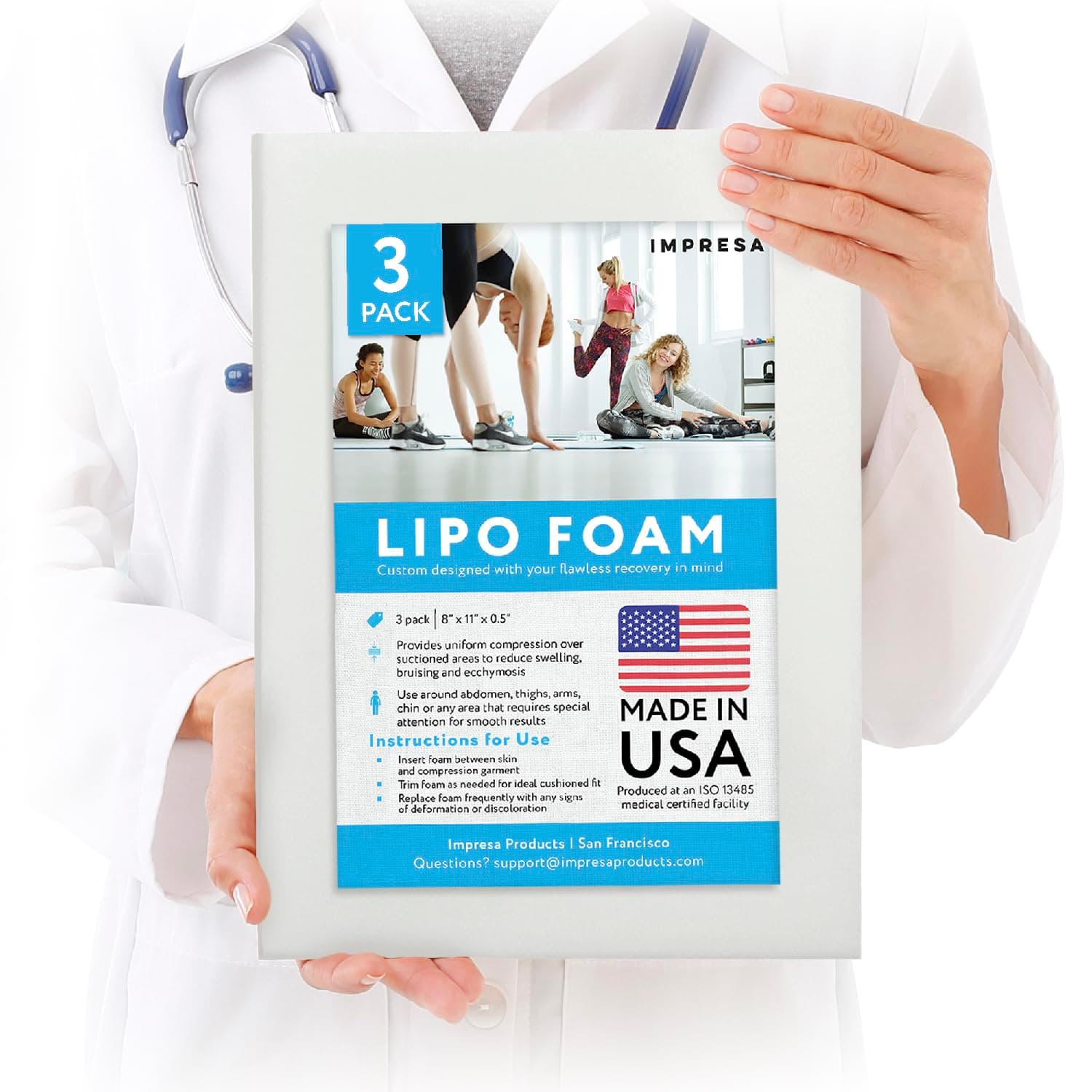 IMPRESA [3 Pack] Lipo Foam - Post Surgery Liposuction Foam for Use with Post Liposuction Surgery Compression Garments ââ‚¬â€œ Made in The USA