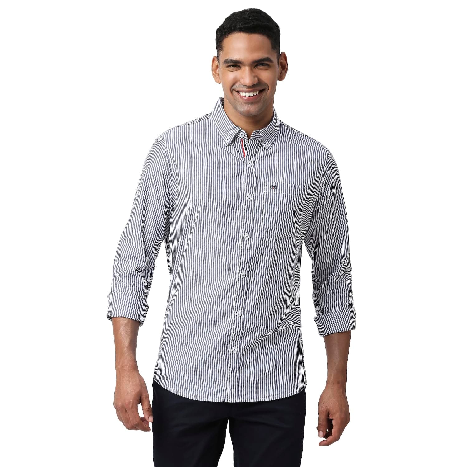 Thomas Scott Mens | Full Sleeve | Stripes | Regular Fit | 100% Cotton | Button Down Collar | Casual | Shirt (Navy_S)