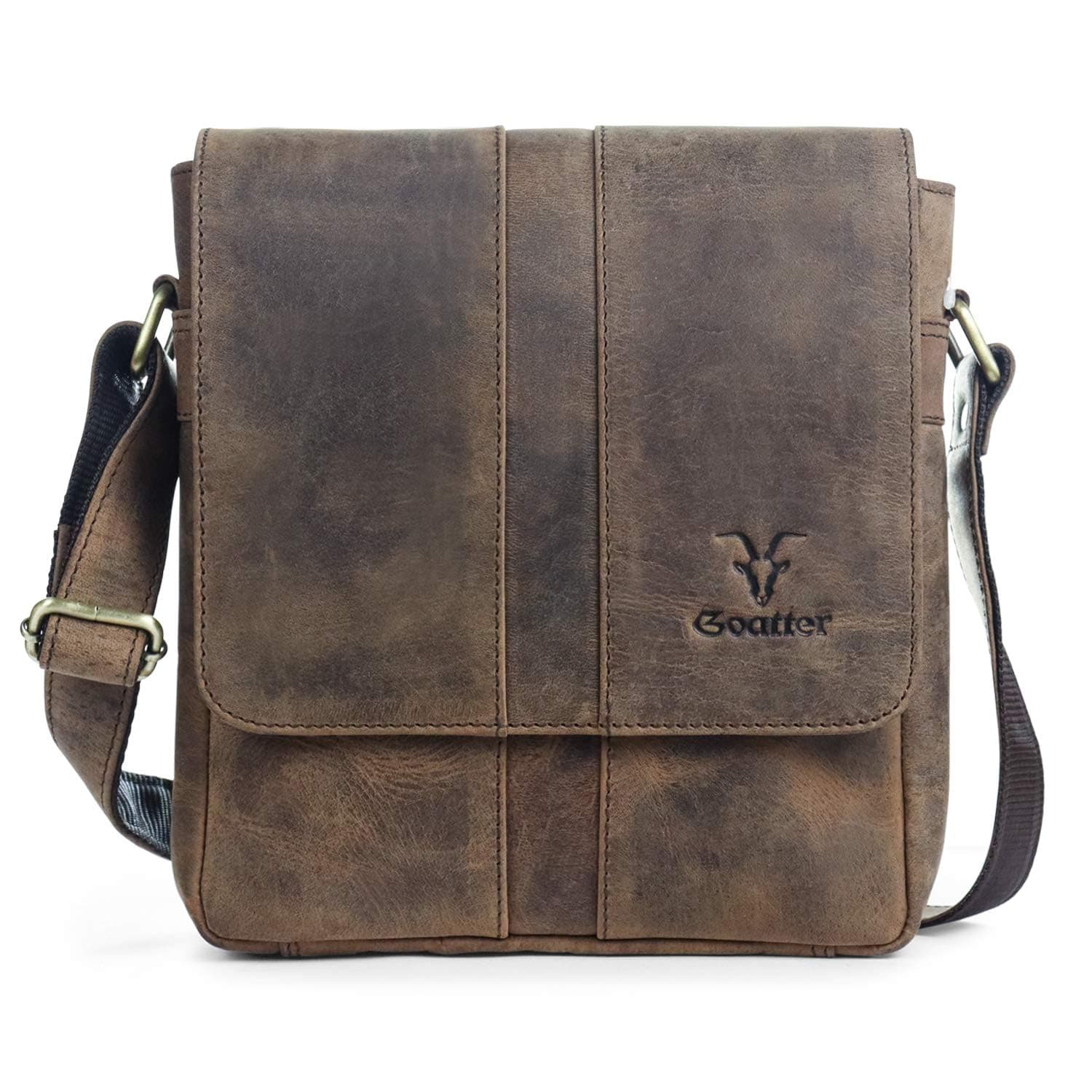 Goatter Genuine Hunter Leather Faster 9.5 Inch Messenger Bag (Dark Brwon)