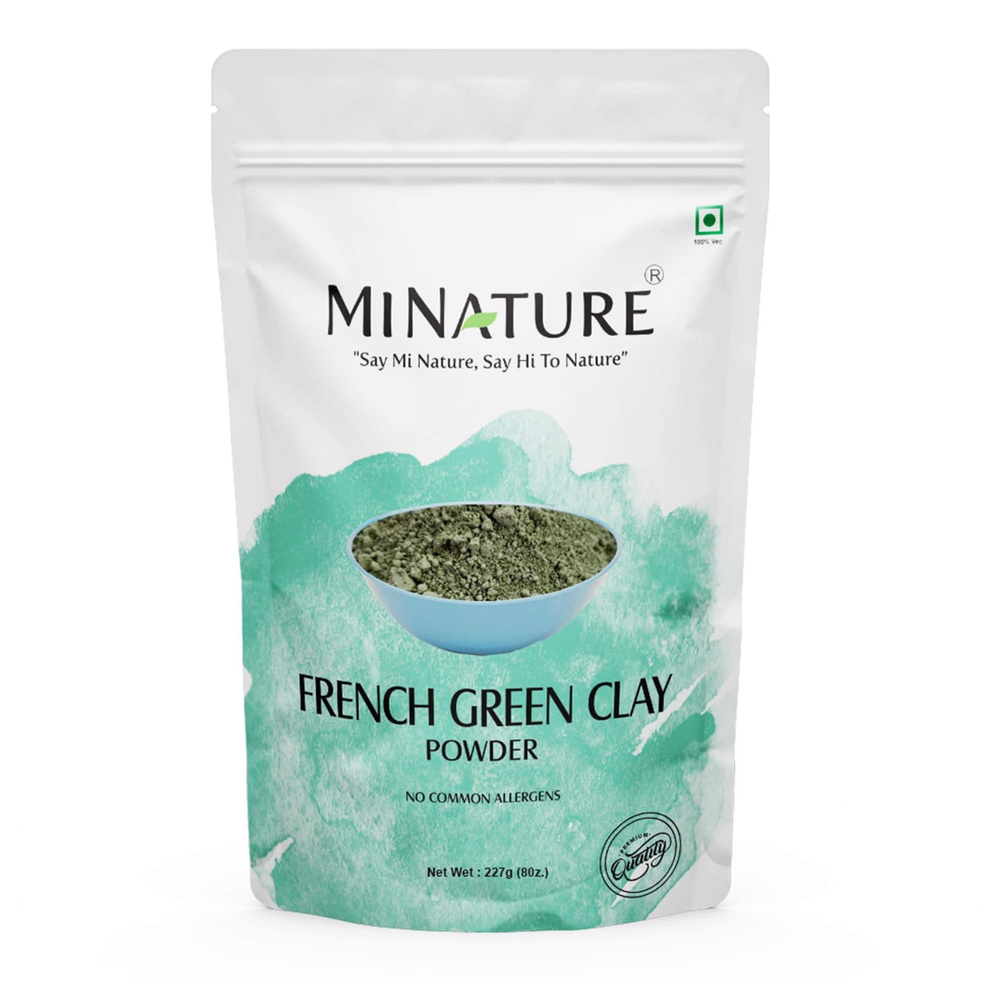 Mi Nature French Green Clay Powder 227g (8oz) | 100% Pure Montmorillonite Clay | Natural Skin Detoxifier | DIY Face Masks, Scrubs, Soap & Body Cleansers | Suitable for All Skin Types | Resealable Zip Lock Pouch
