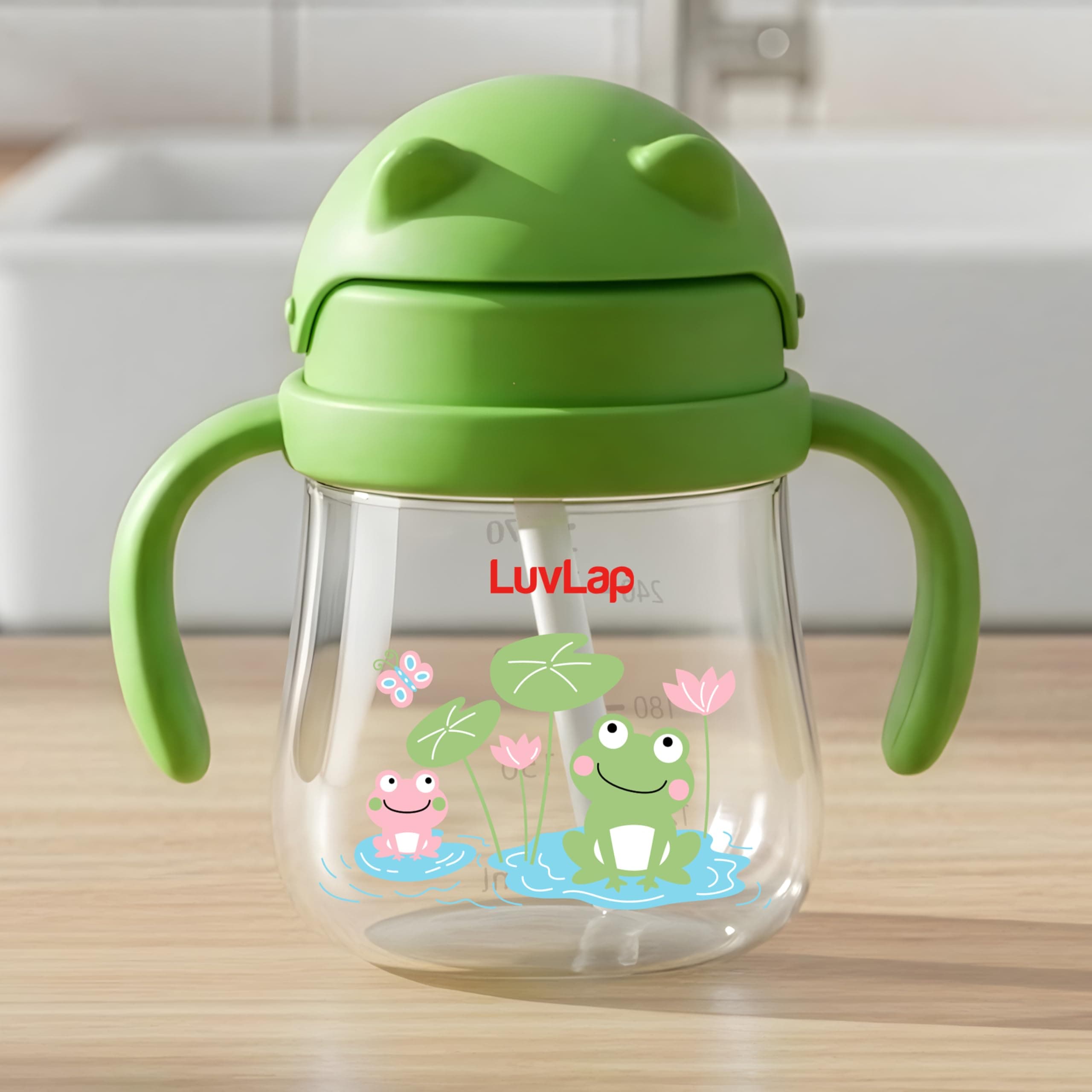 LuvLap Joy Anti Spill Sipper for Kids with Twin Easy-Grip Handles, 270 ml, Sippy Cups with Soft Silicone Straw, Training Cup for Kids,Water Bottle, Non-Toxic & BPA Free, 1 Year+ (Green)